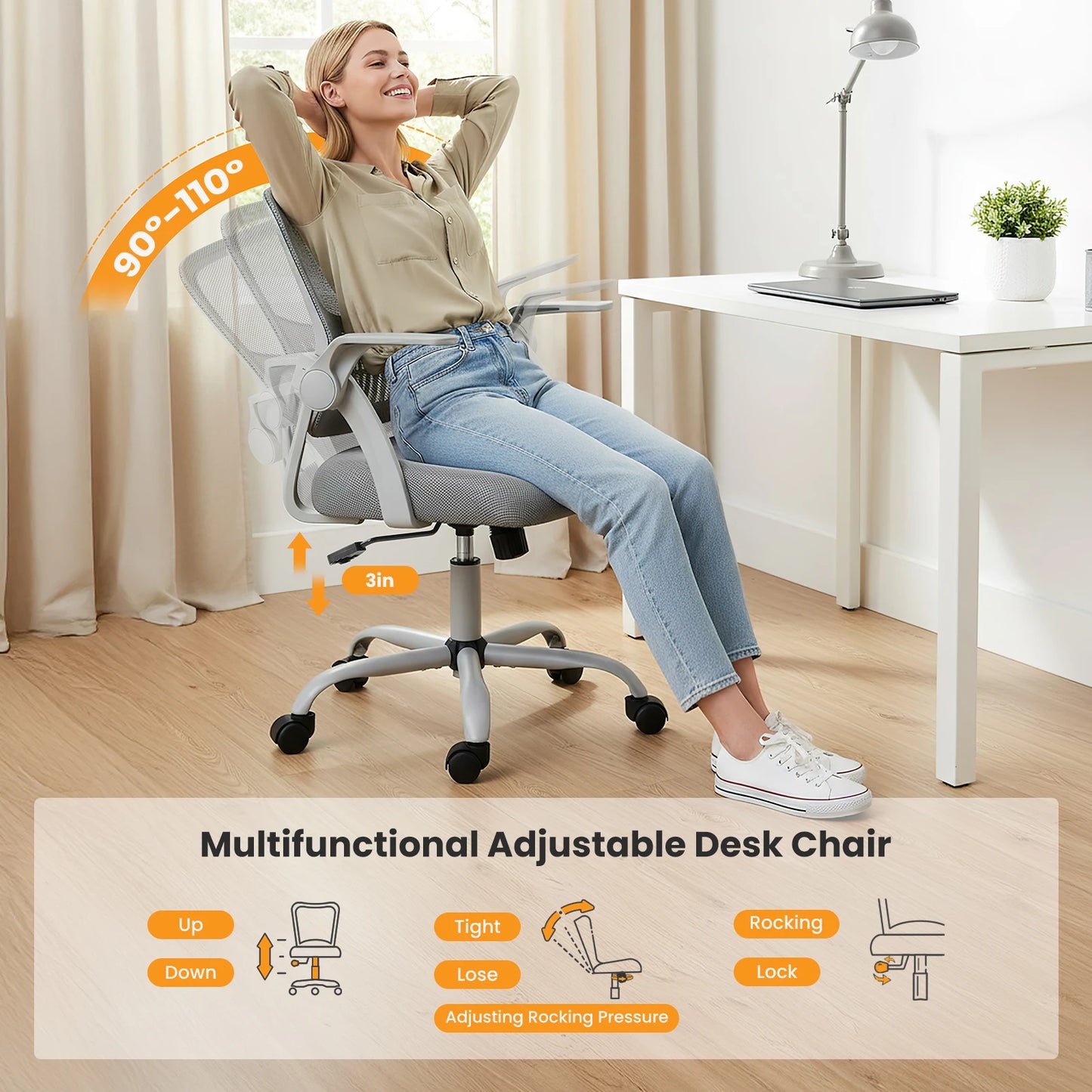 MCQ Ergonomic Mid Back Chair With Lumbar Support 360 Swivel