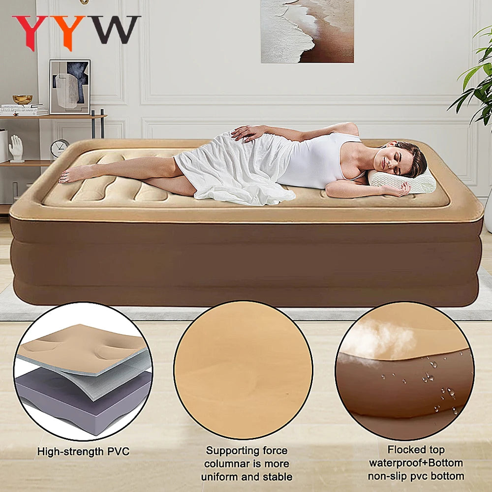 Inflatable Camping Mattress For Two Persons With Soft Flocking Surface