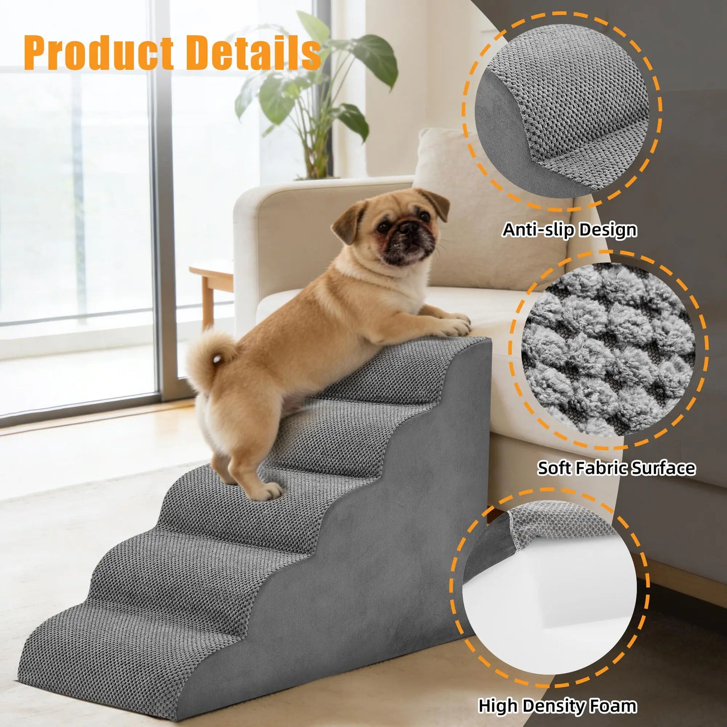 High Density Foam Curved Pet Stairs For Small Dogs And Cats