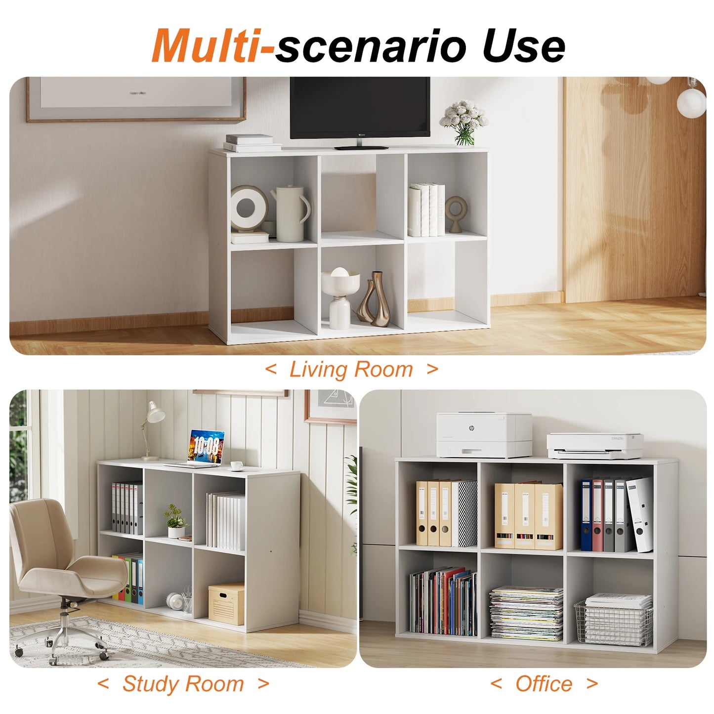 MCQ 6 Tier Wooden Bookcase Storage Organizer With Back Panels