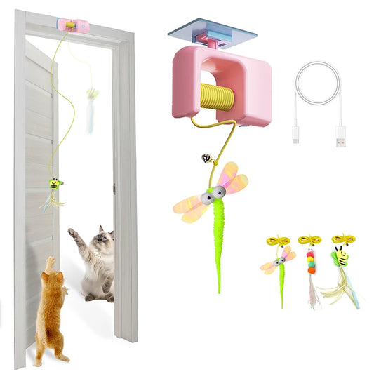 Booteely Interactive Retractable Rechargeable Hanging Cat Toy With Feathers
