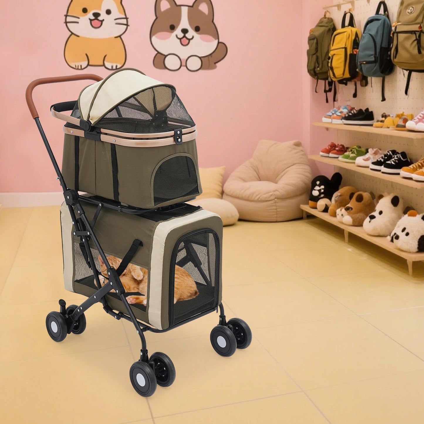 Bymaocar Foldable Pet Stroller With Sunshade Safety Locks For Travel