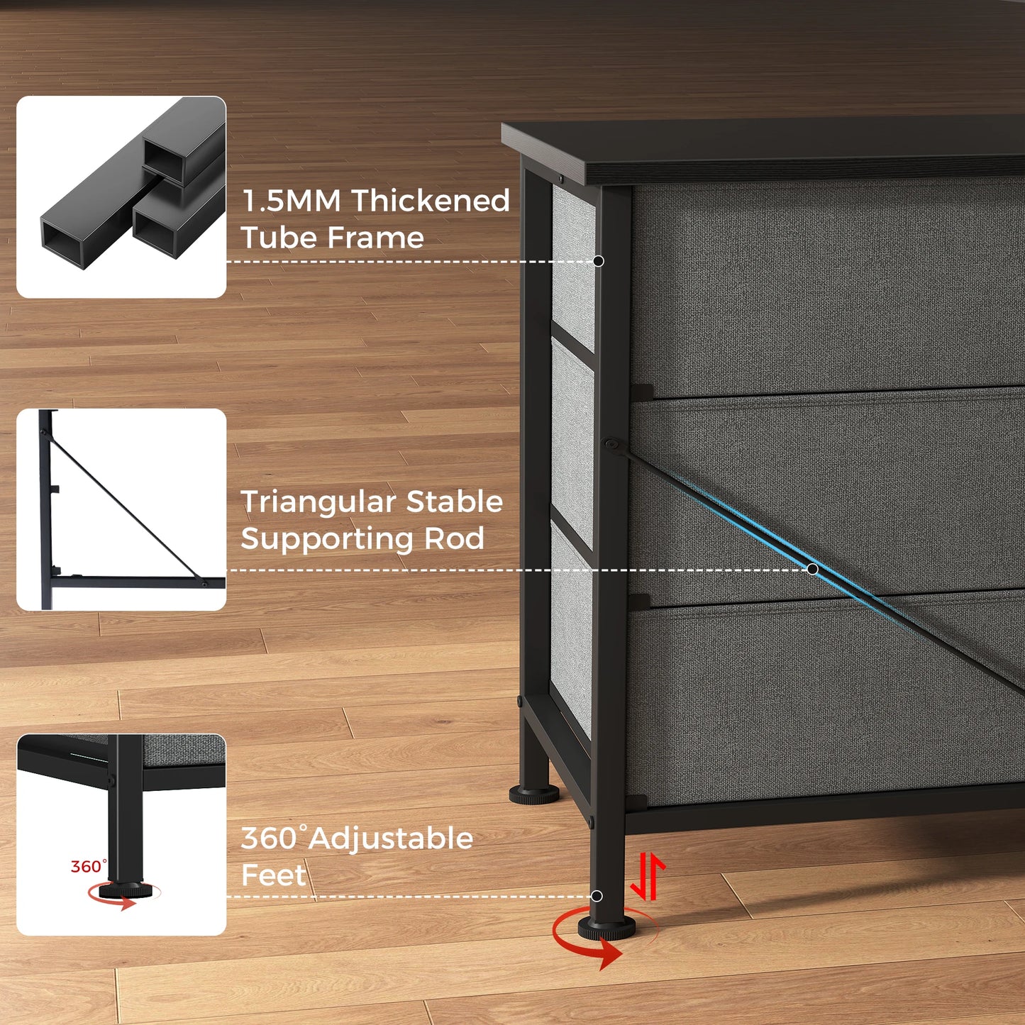 MCQ Large Capacity 9 Drawer Fabric Cabinet Entertainment Center TV Stand