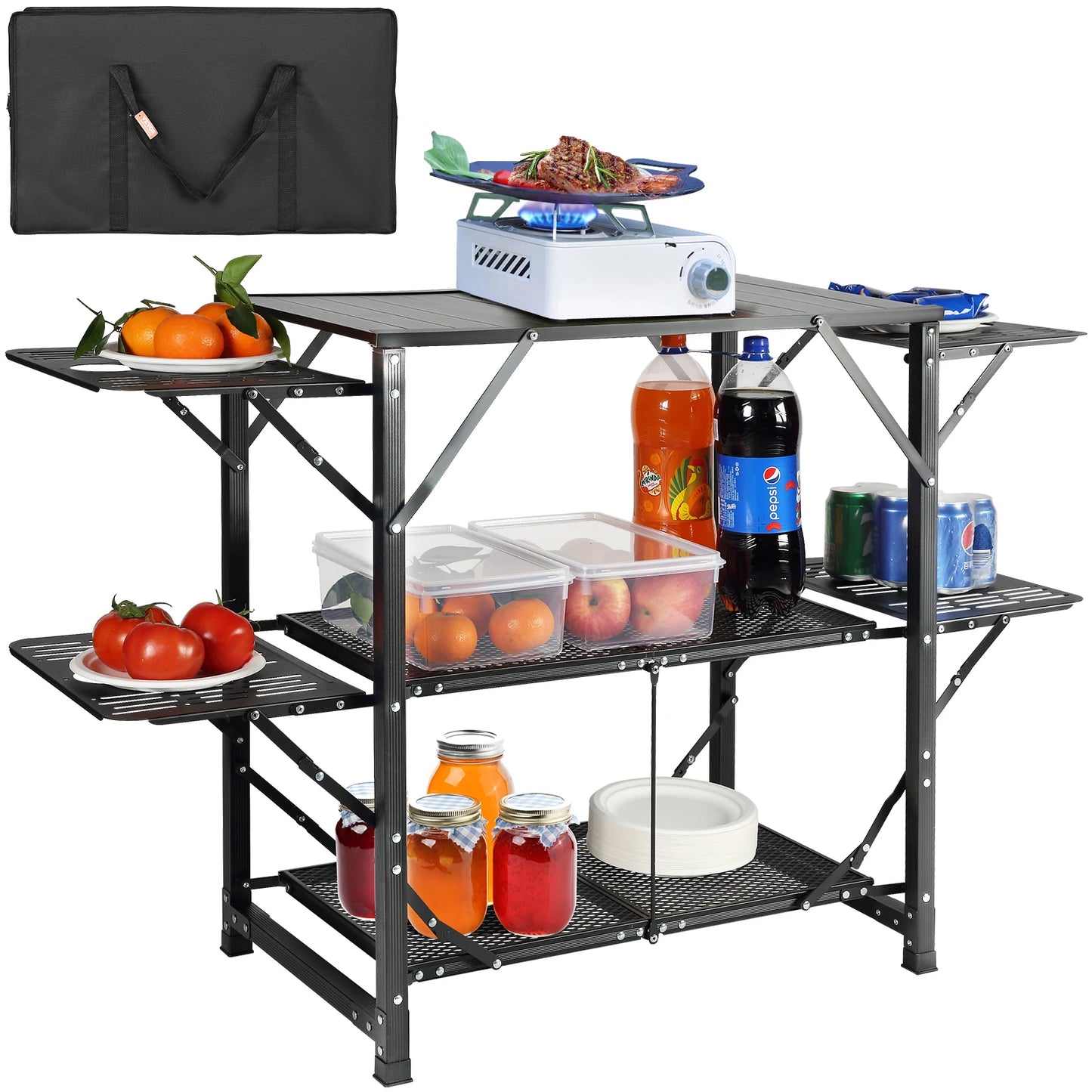 SucceBuy Portable Aluminum Camping Kitchen Table With Folding Design