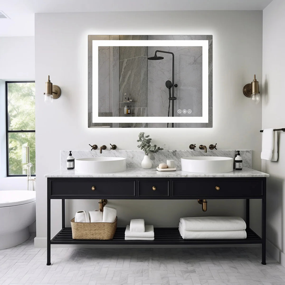 JHK Modern LED Backlit Tempered Glass Bathroom Vanity Mirror
