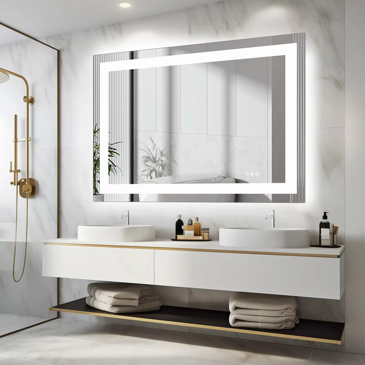 JHK Modern LED Backlit Tempered Glass Bathroom Vanity Mirror