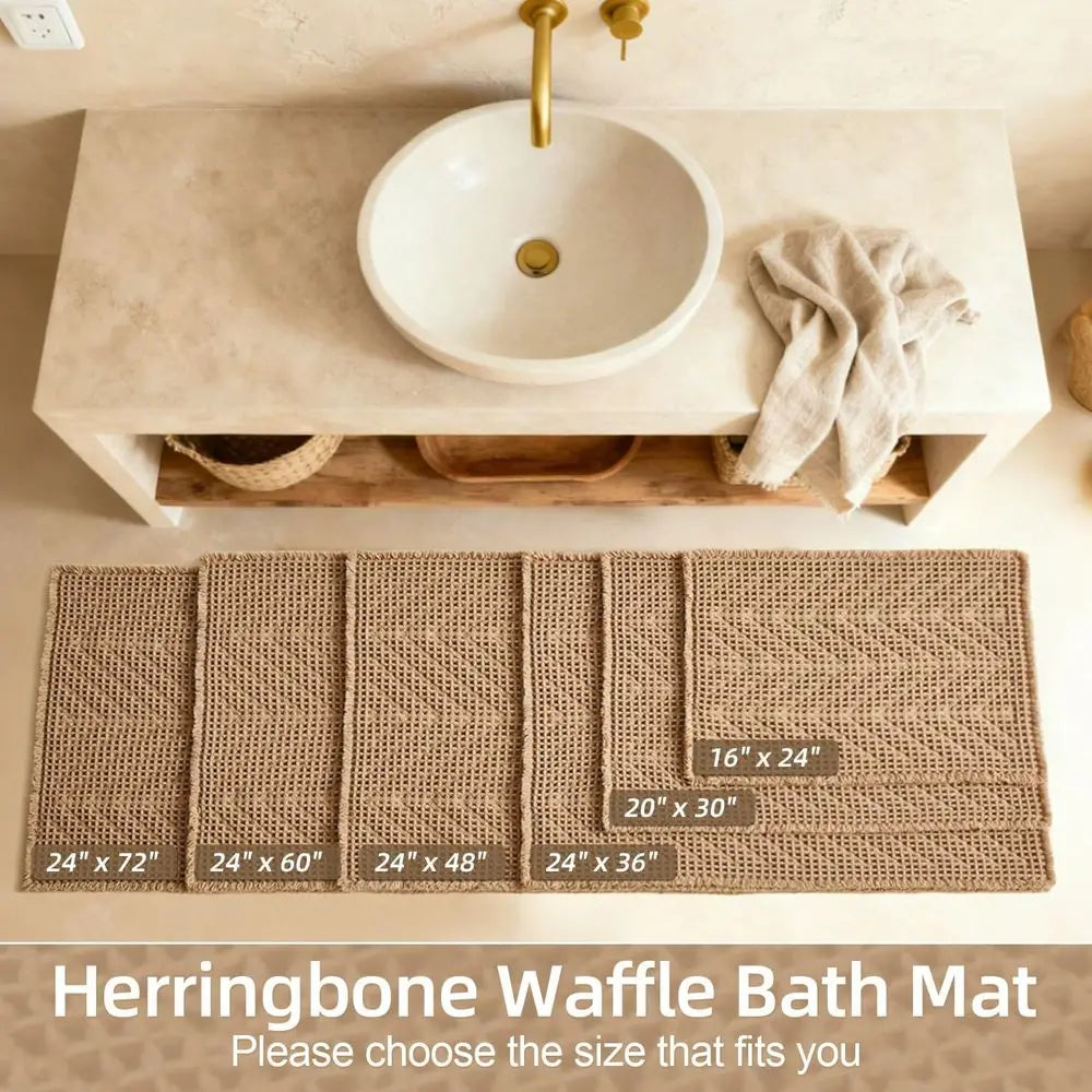 Herringbone Non Slip Washable Absorbent Bathroom Rug Bath Mat
