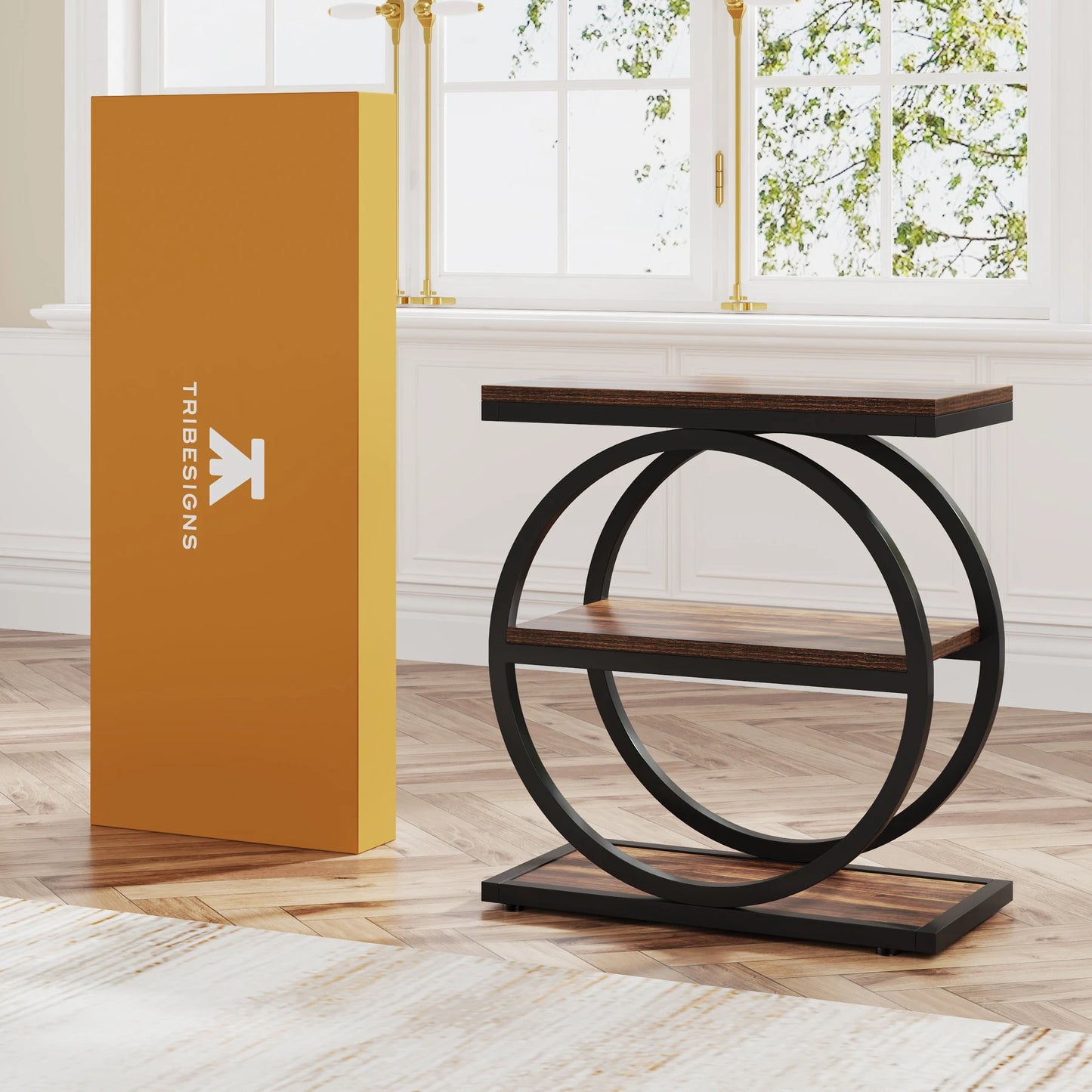 Tribesigns End Table With 3 Storage Shelves Industrial Wood