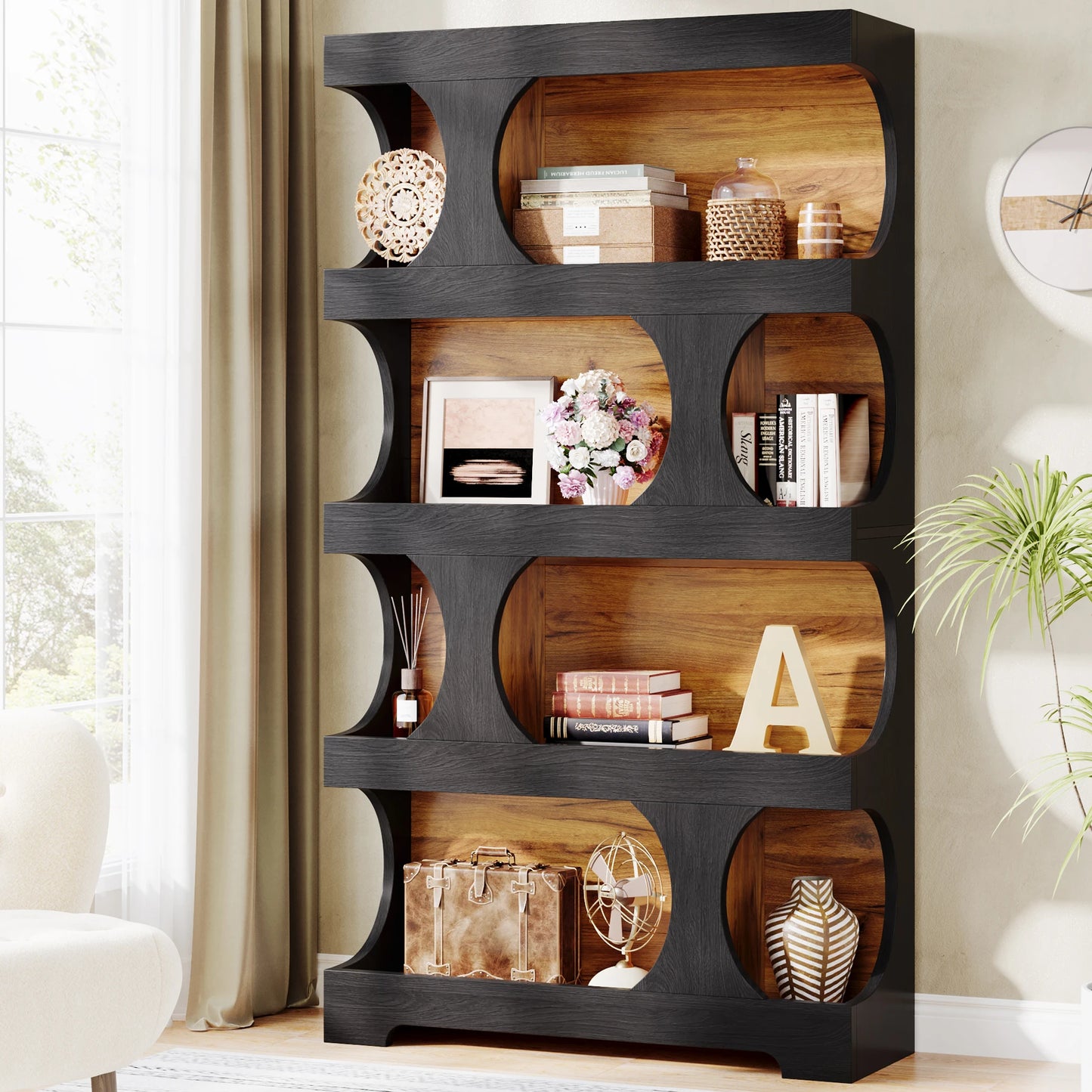 Tribesigns Freestanding Wooden Bookcase S Shaped Storage Display Shelving Unit