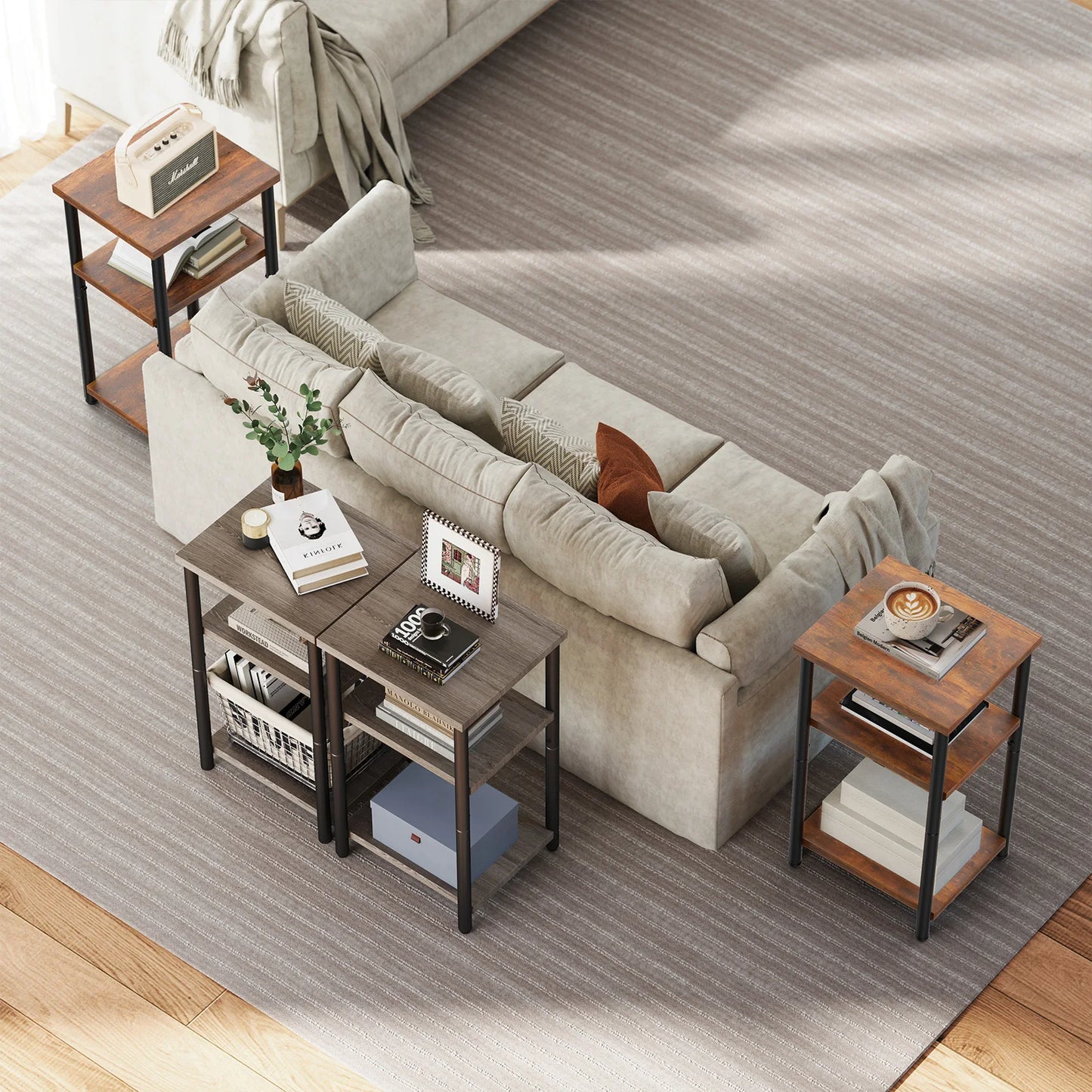 MCQ 3 Tier Wood Storage Shelf Coffee Table Living Room