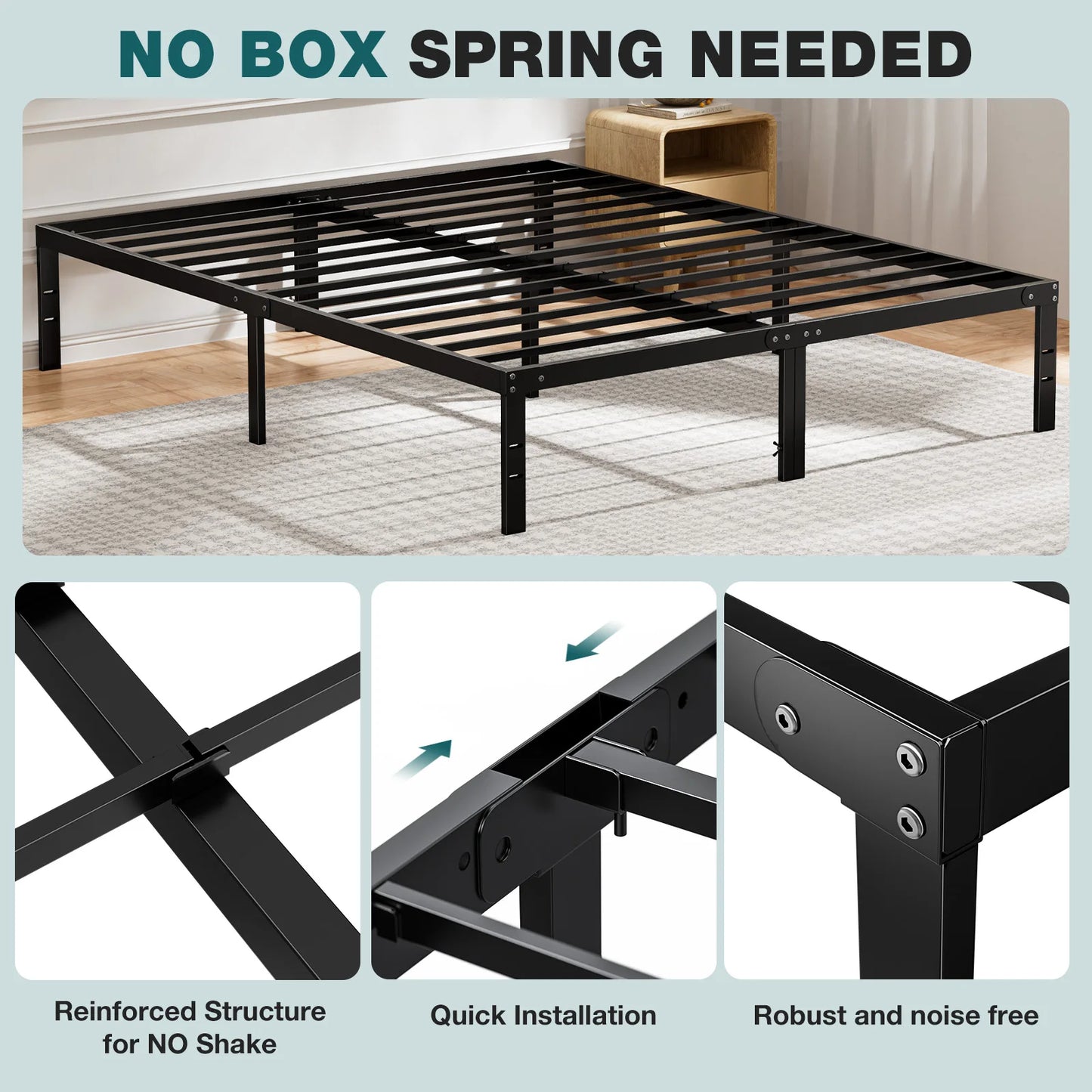 JHK Steel Metal Platform Bed Frame With Storage