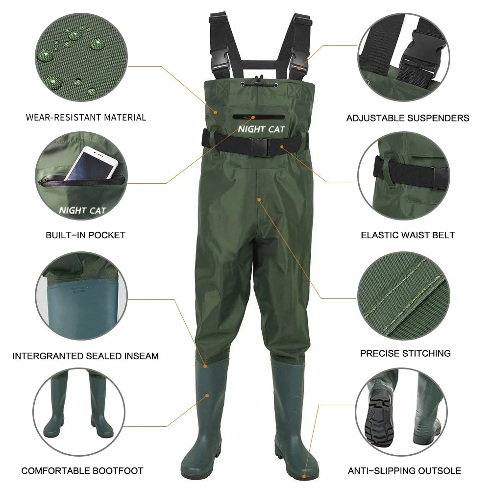 Night Cat Breathable Waterproof Chest Waders With Boots