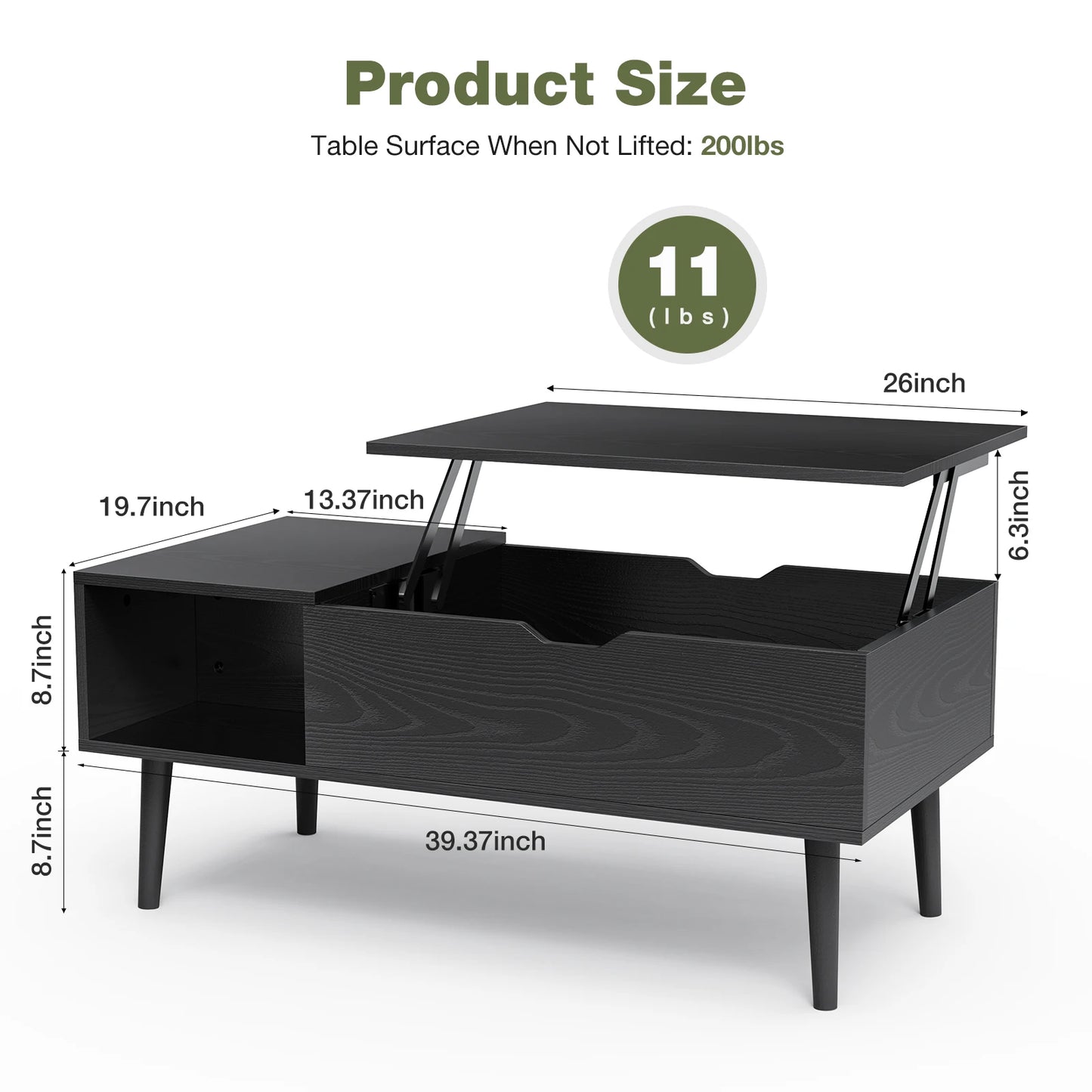 Jhk Modern Lift Top Wood Coffee Table With Storage Shelf