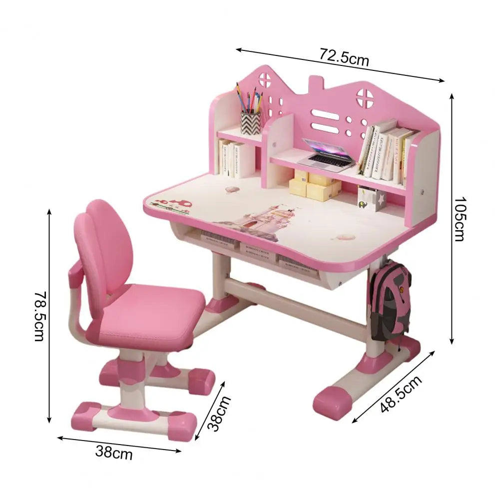 Kids Study Desk Chair Set With Adjustable Height Storage