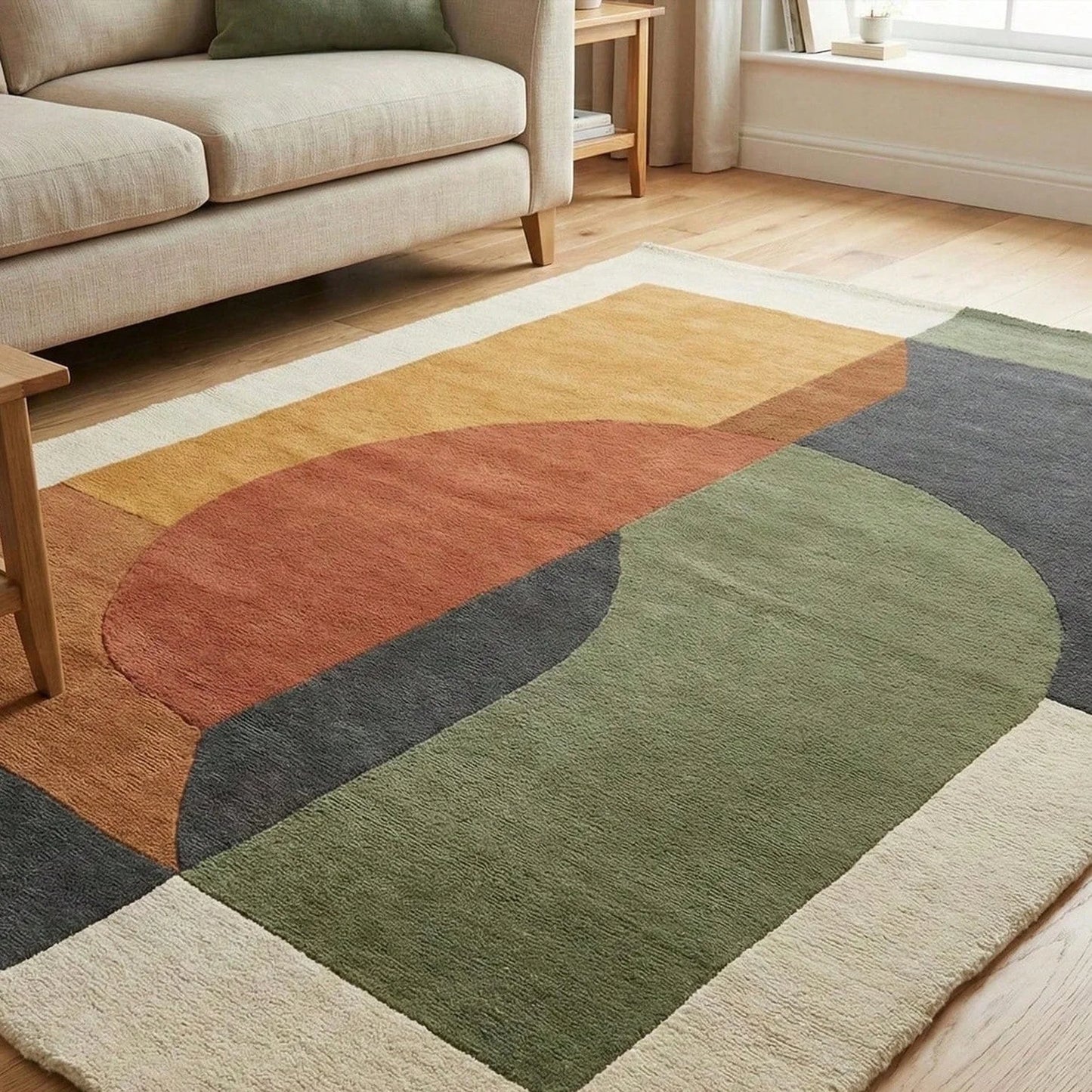 Modern Geometric Tufted Polyester Boho Area Rug With Striped Pattern