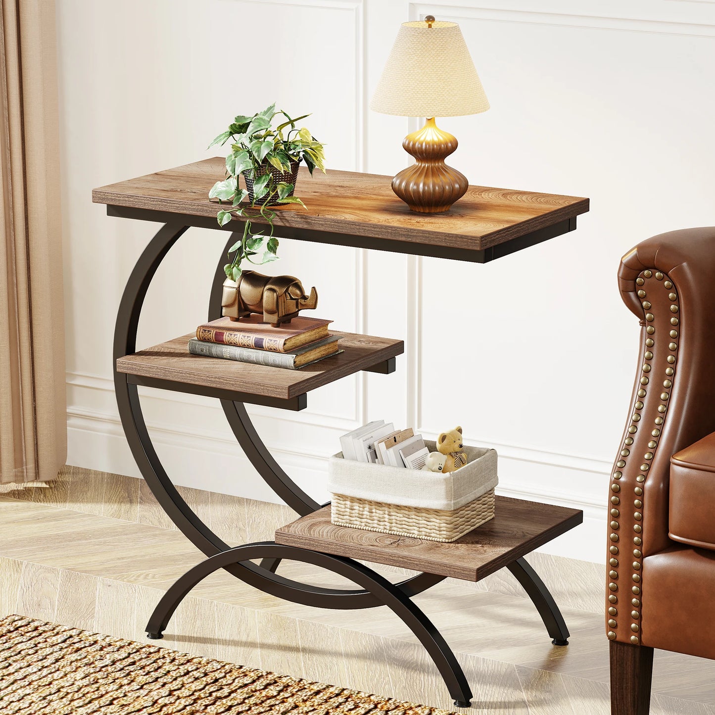 Tribesigns C Shaped End Table Industrial 3 Tier Storage Shelves