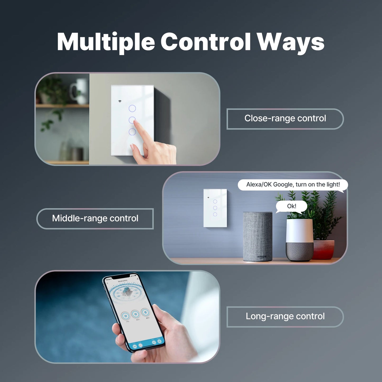 Tuya No Neutral WiFi Smart Glass Light Switch For Alexa And Google Home
