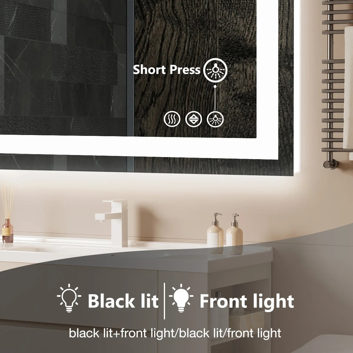 JHK Modern LED Backlit Tempered Glass Bathroom Vanity Mirror