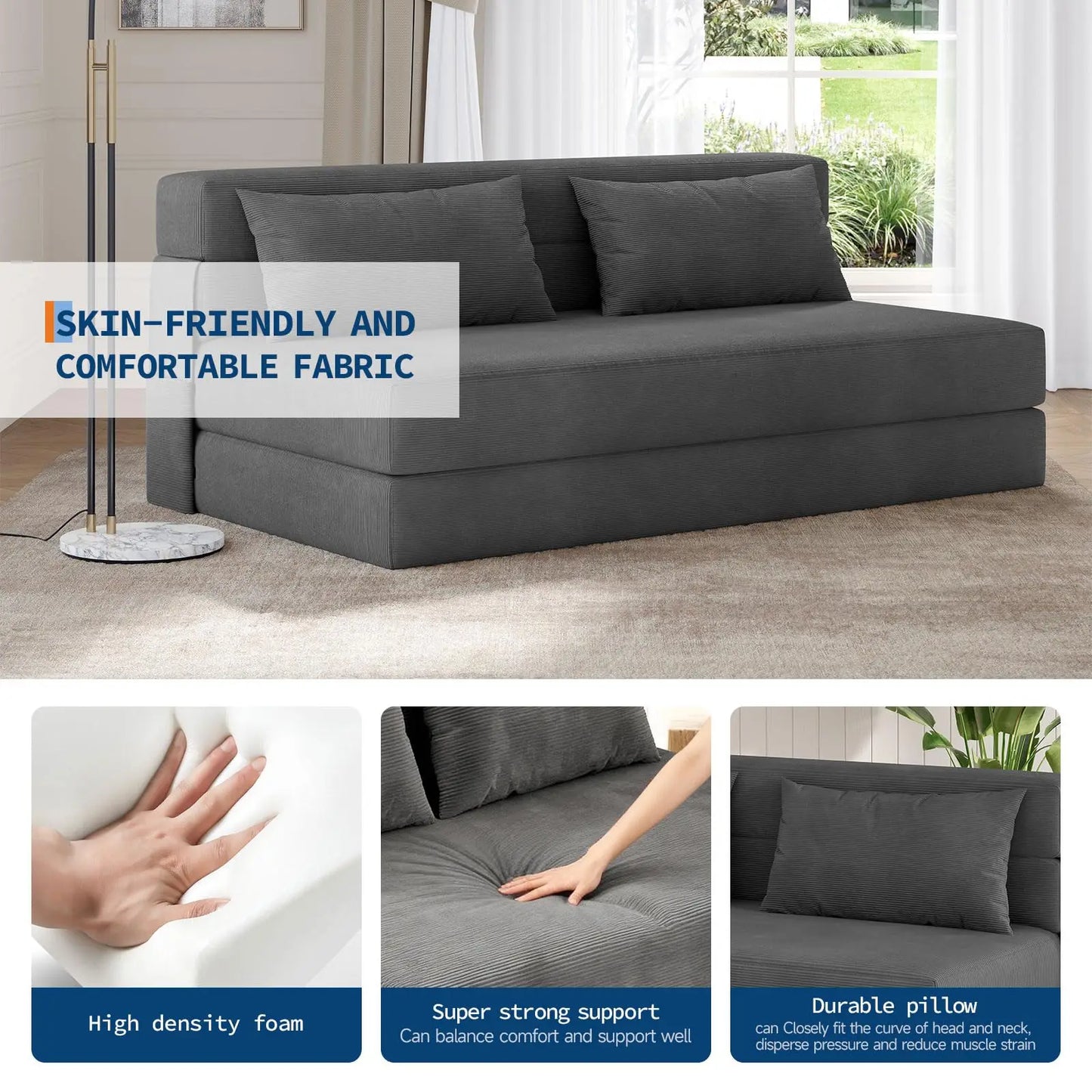 HobbyLane 4in1 Folding Sofa Bed Convertible Soft Corduroy Sleeper Loveseat