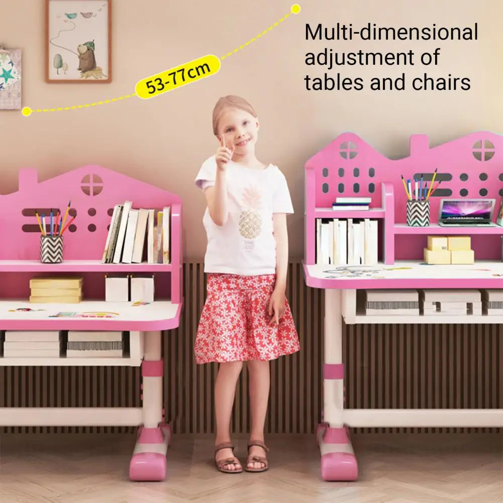 Kids Study Desk Chair Set With Adjustable Height Storage