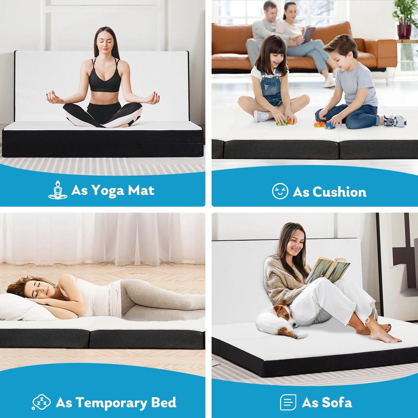 JHK Three Fold Floor Bed CertiPUR US Memory Foam Mattress