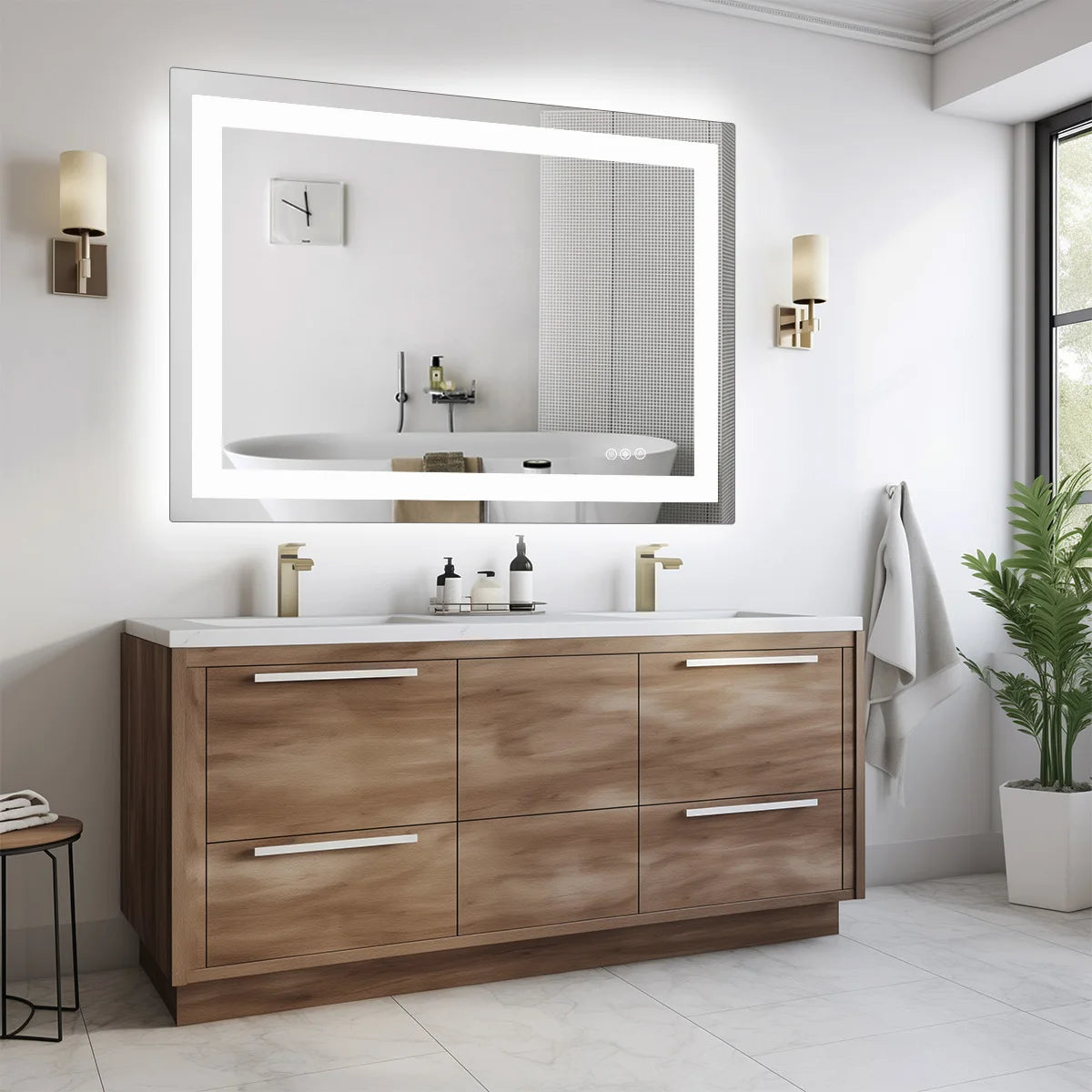 JHK Modern LED Backlit Tempered Glass Bathroom Vanity Mirror