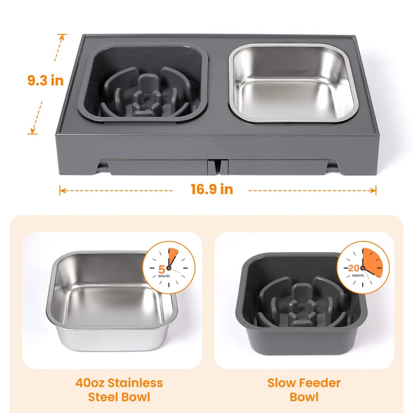 Elevated Slow Feeder Dog Bowls Adjustable Stainless Steel Food Water