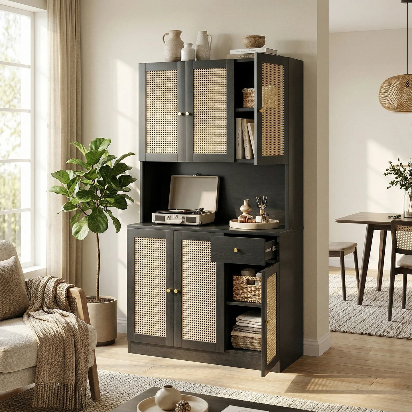 Modern Wooden Tall Storage Cabinet With Countertop