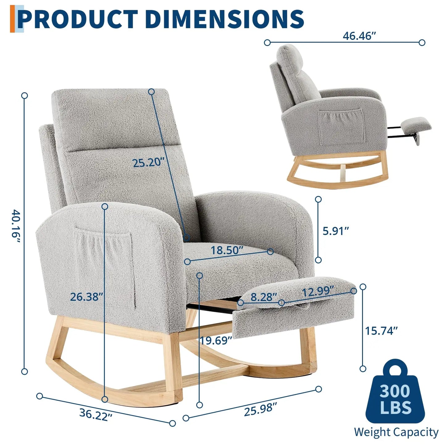 Modern Teddy Upholstered Rocking Chair With Footrest And Side Pocket