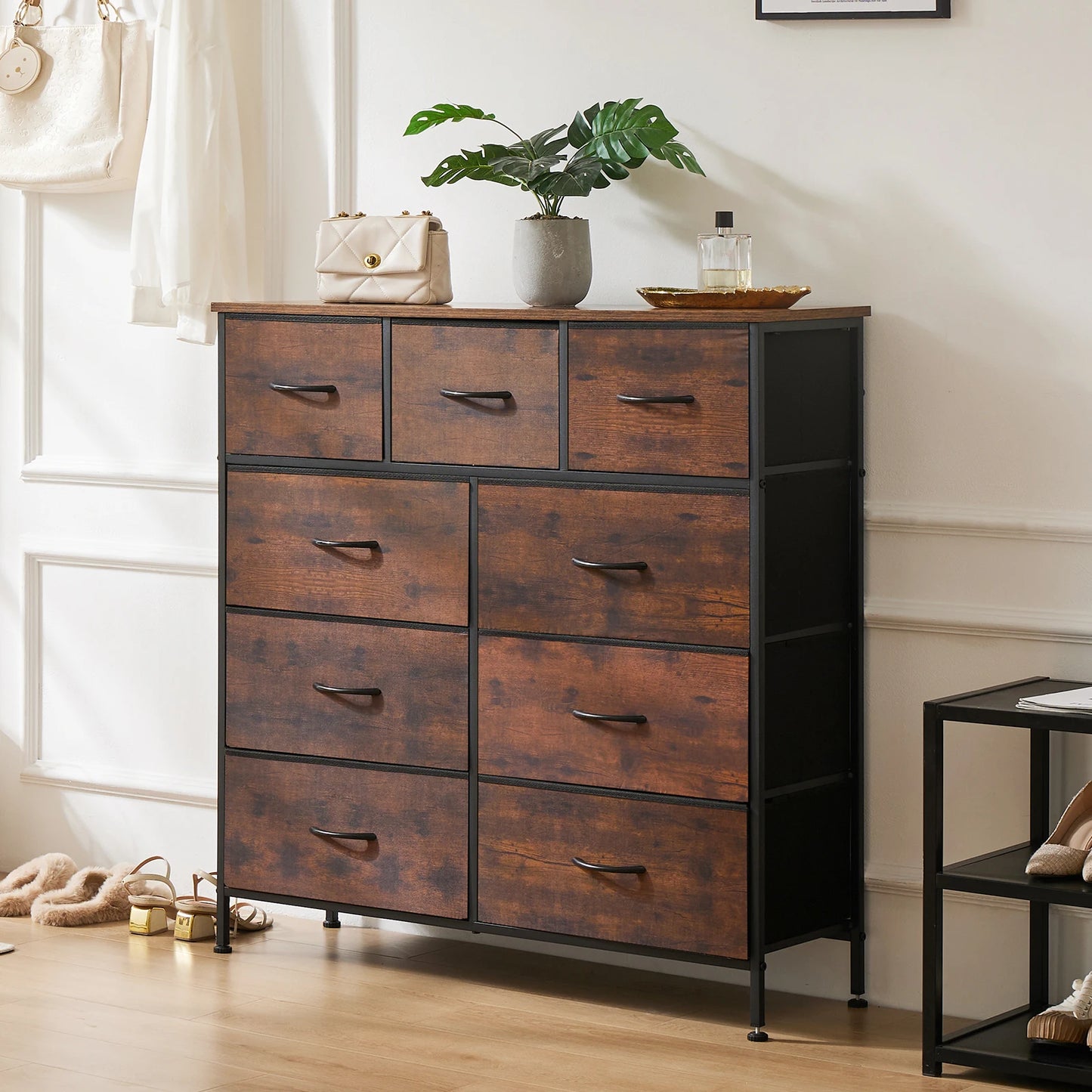 JHK Nine Fabric Bedroom Dresser Metal Frame Clothes Organizer Cabinet