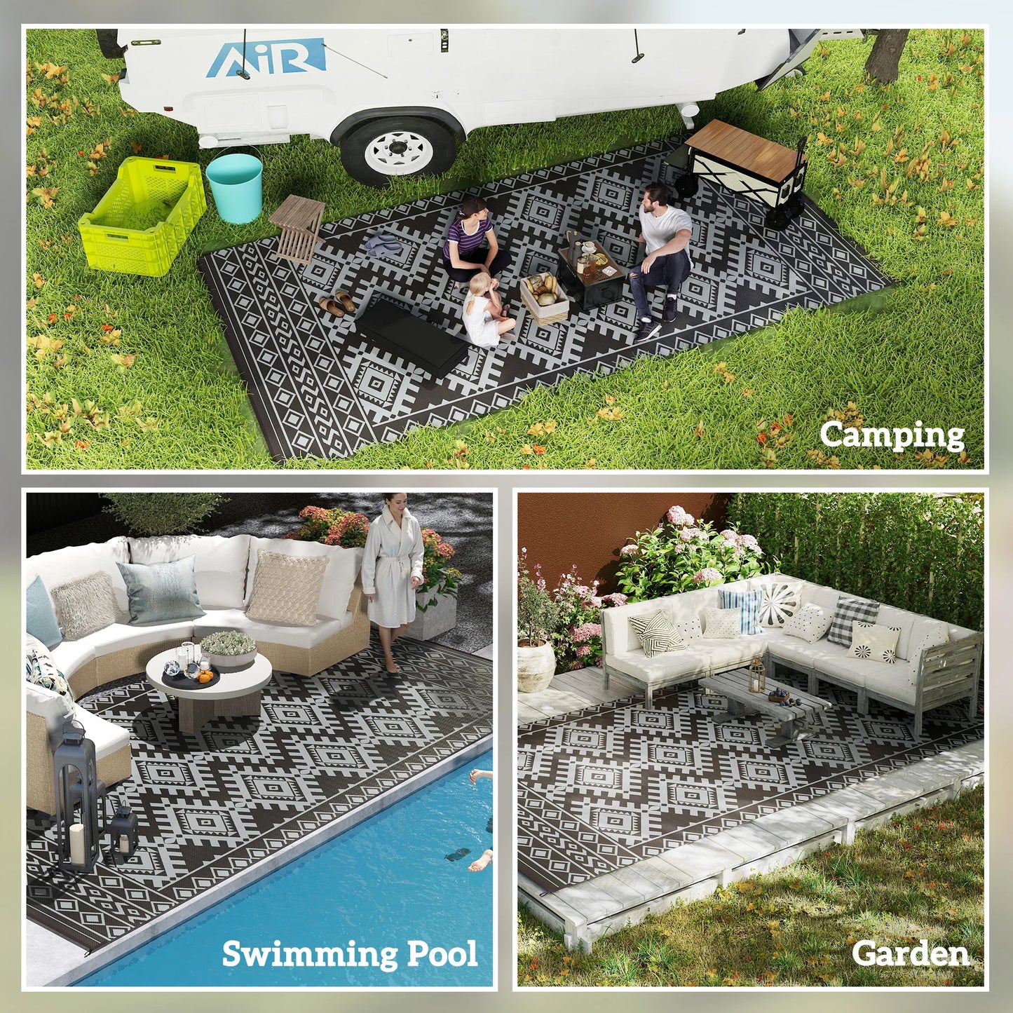 Modern Geometric Outdoor Polypropylene Floor Mat With Rhombus Border