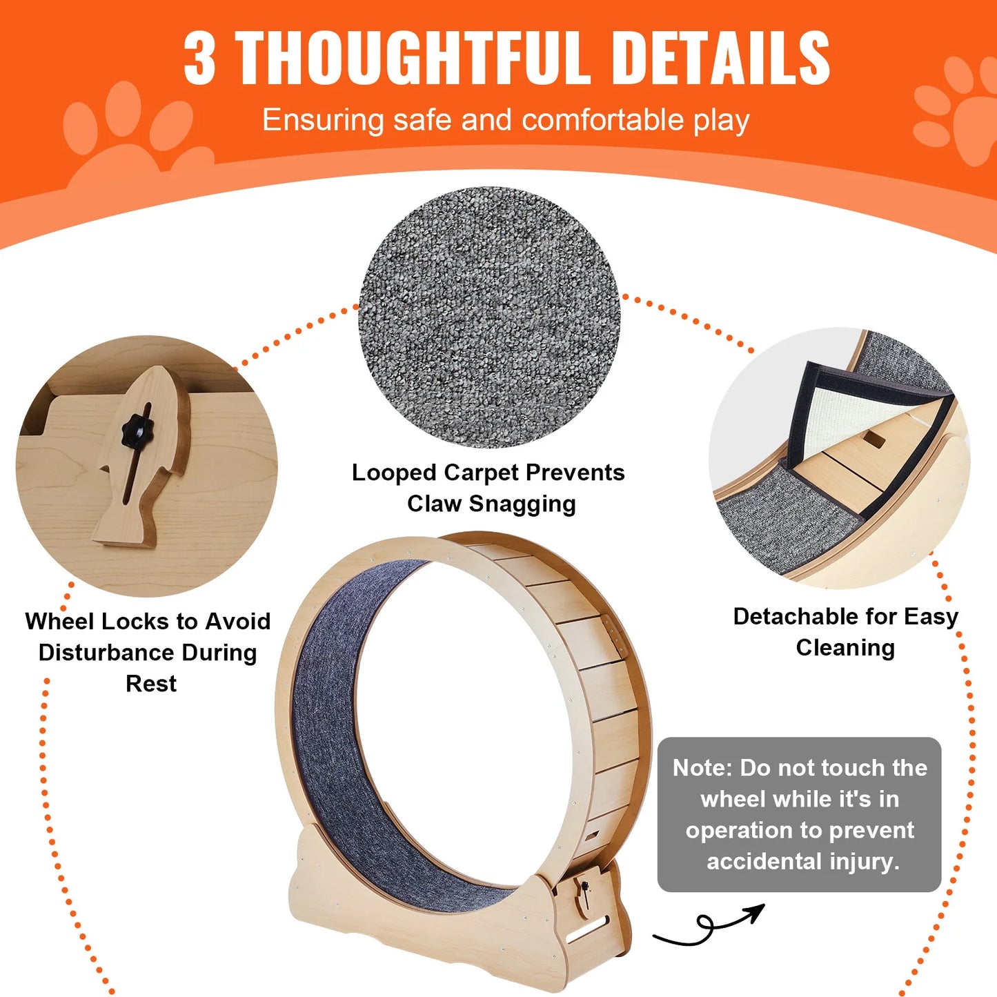 Wooden Cat Exercise Wheel Indoor Treadmill Featuring Detachable Carpet Stand