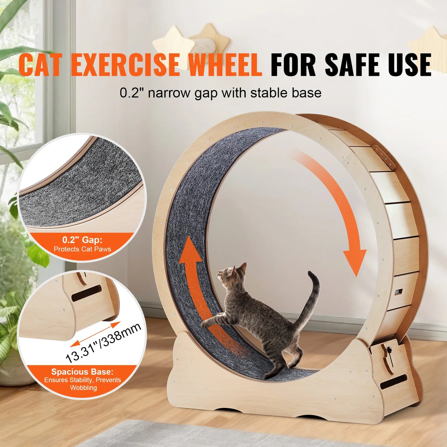 Wooden Cat Exercise Wheel Indoor Treadmill Featuring Detachable Carpet Stand