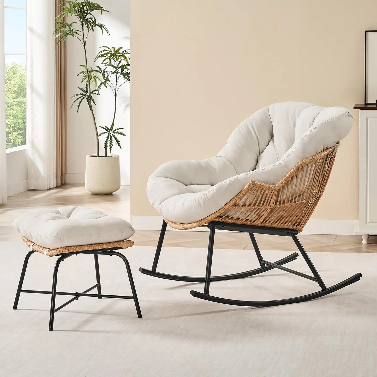 Onbrill Oversized Wicker Rattan Papasan Rocking Chair