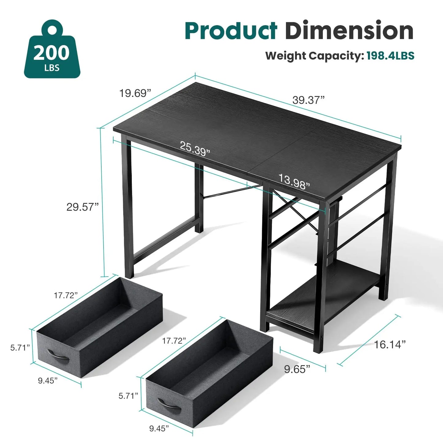 JHK Modern Wood Computer Desk With Two Adjustable Storage Drawers