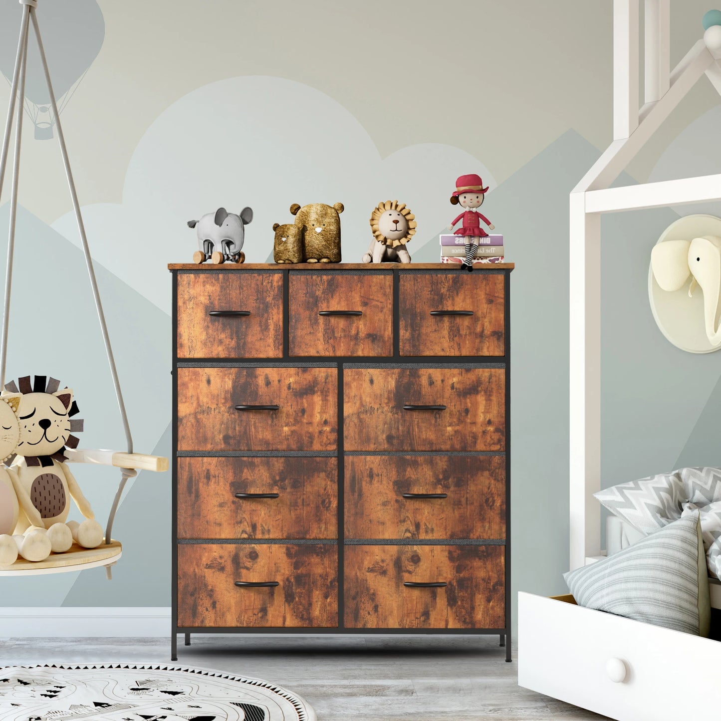 JHK Nine Fabric Bedroom Dresser Metal Frame Clothes Organizer Cabinet