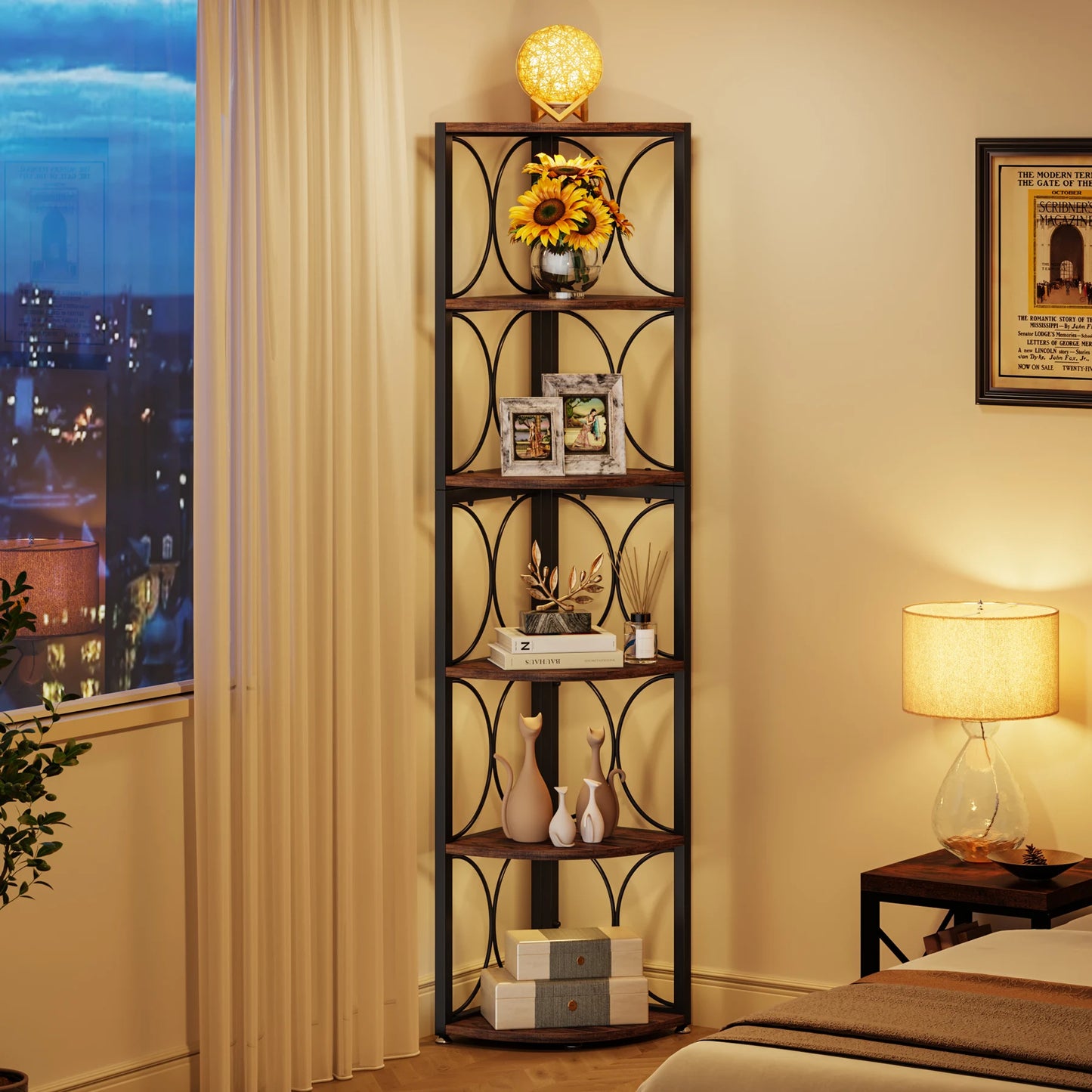 Tribesigns 6 Tier Tall Corner Shelf Bookshelf Storage Rack Furniture