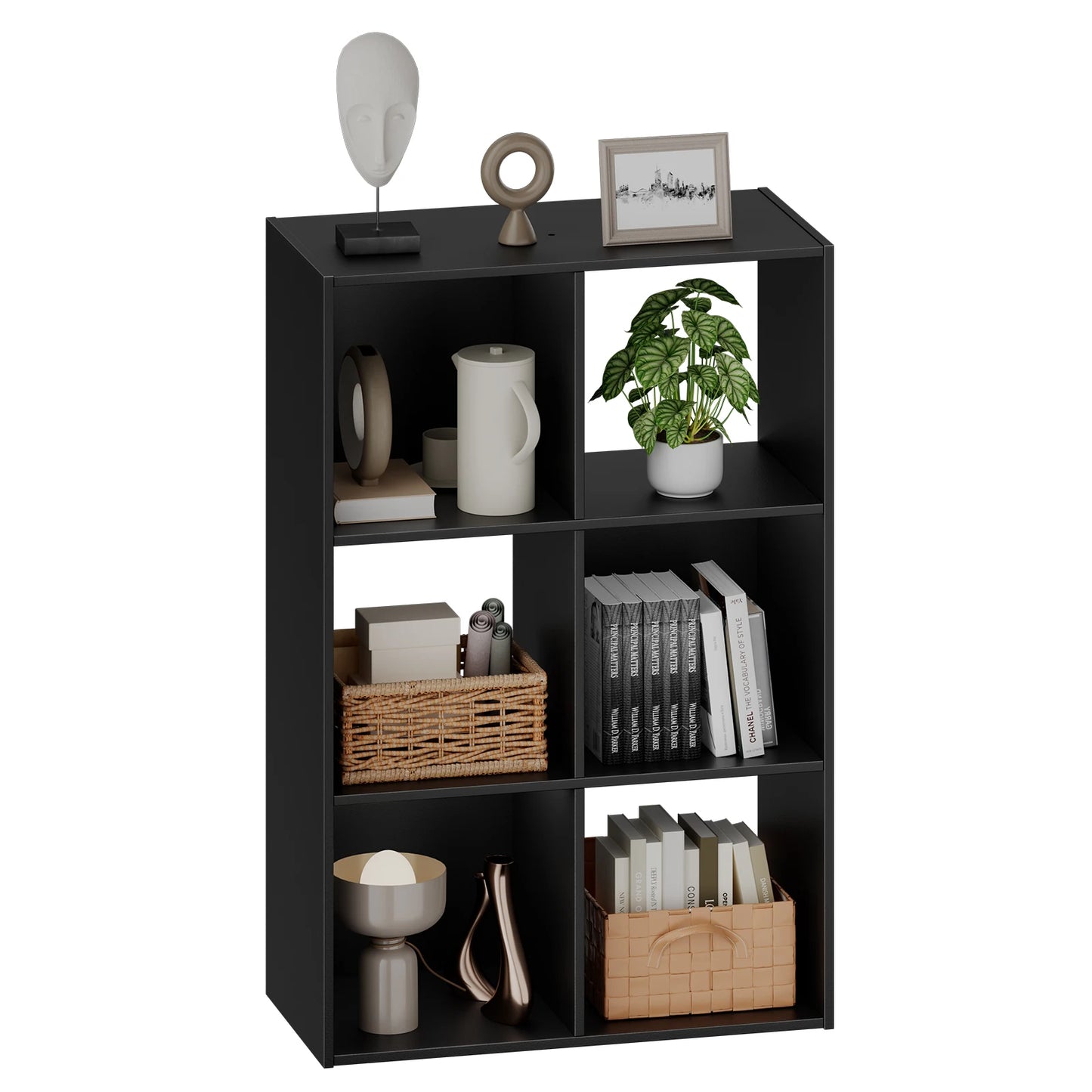 MCQ 6 Tier Wooden Bookcase Storage Organizer With Back Panels