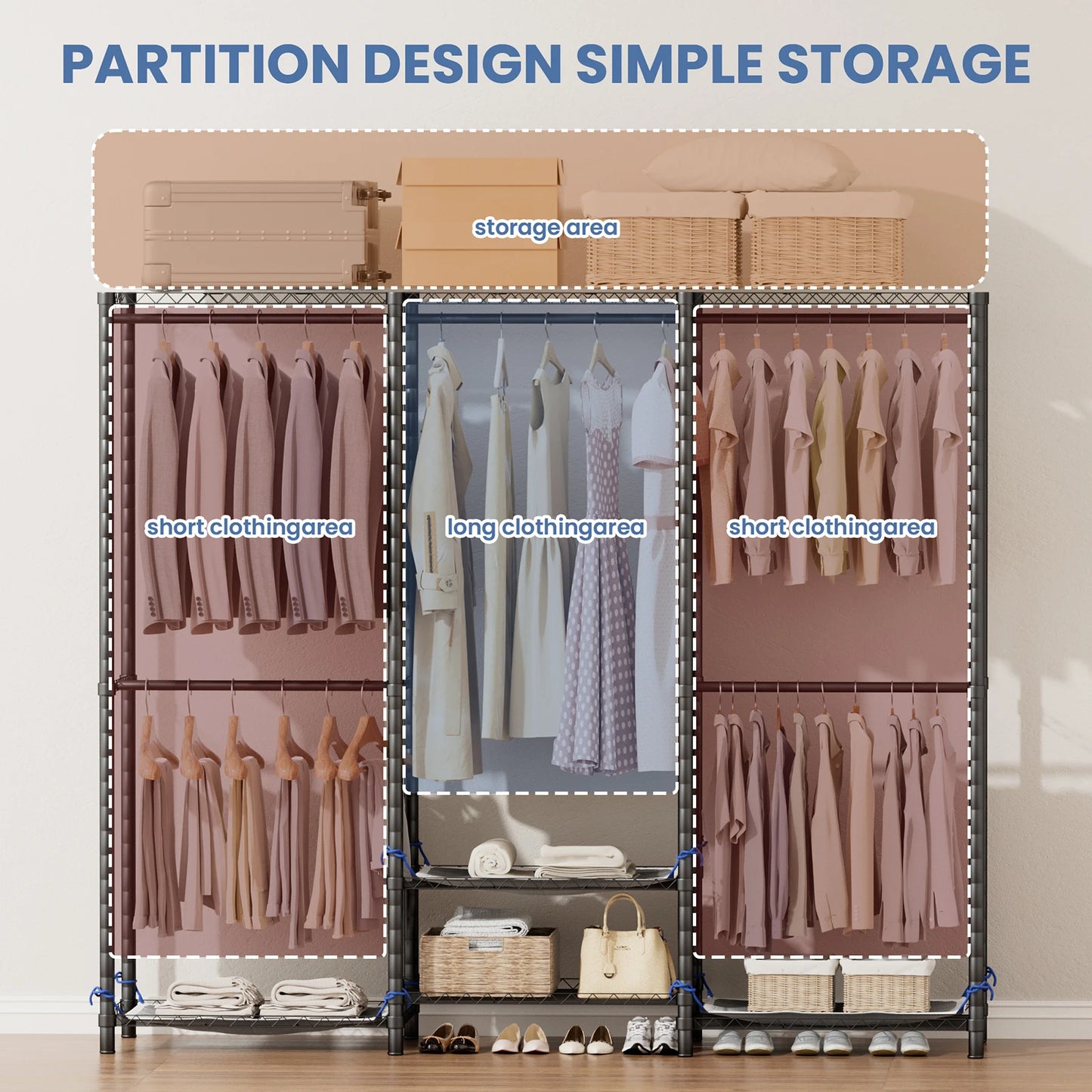 Heavy Duty Metal Freestanding Clothes Rack Storage Organizer