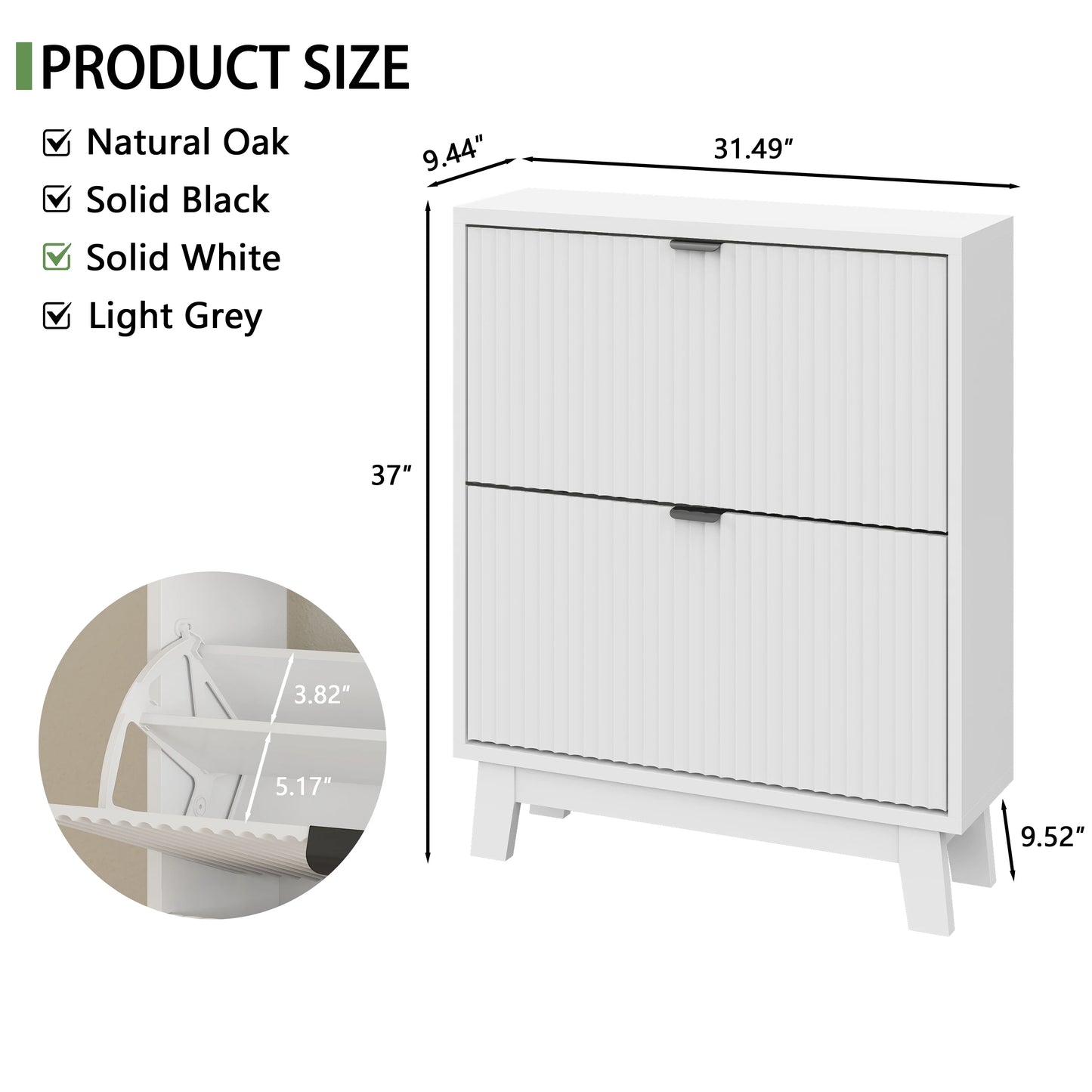 Modern Narrow Wooden Shoe Cabinet Two Flip Drawers Entryway Organizer