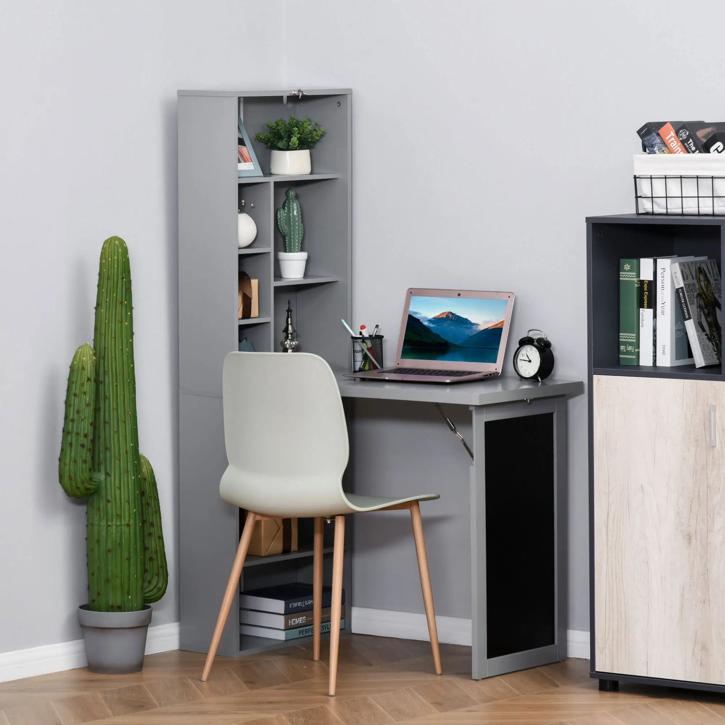 Homcom Convertible Wall Mount Office Desk With Blackboard Side Shelf