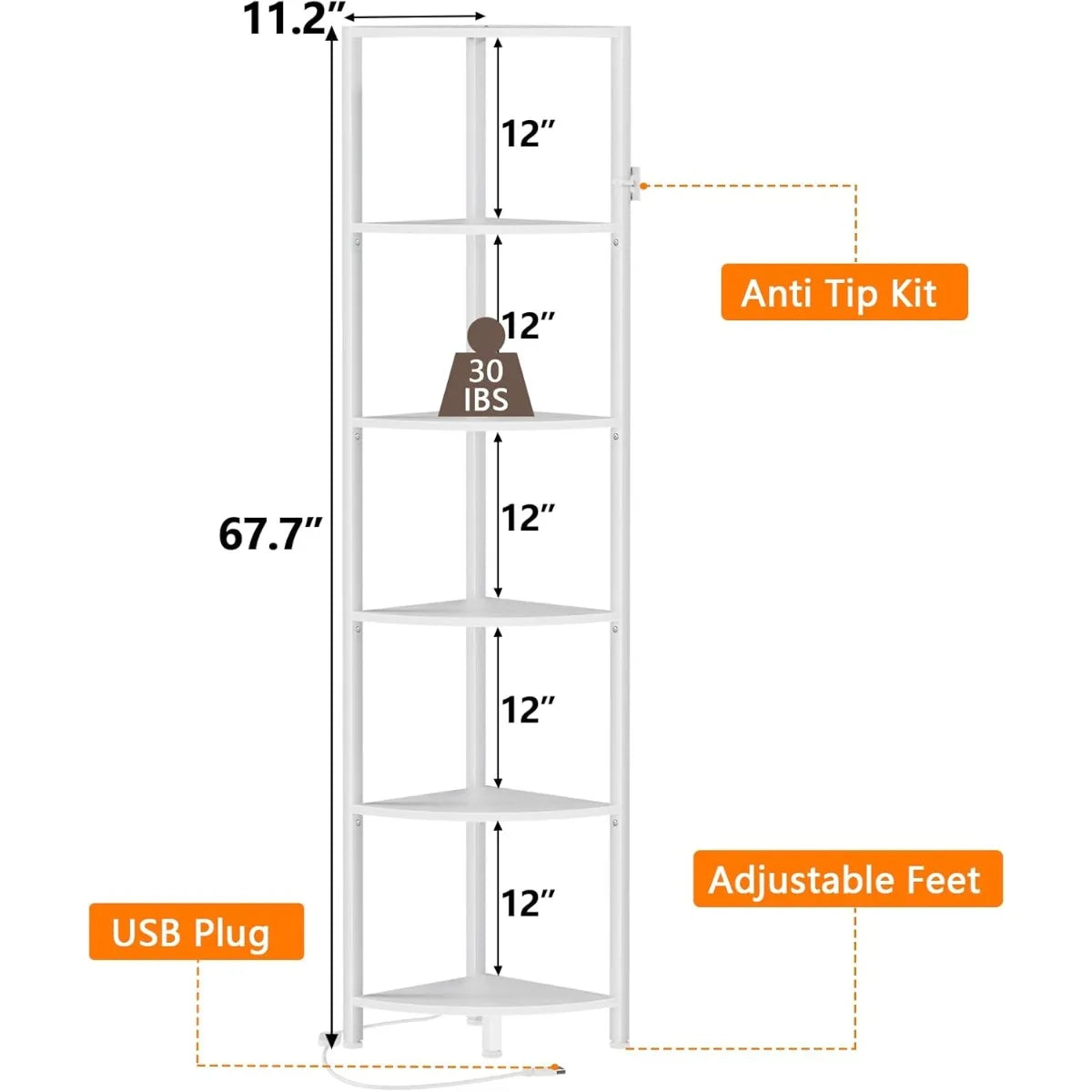 XIUWO Wooden Corner Shelf With LED Light Storage Bookshelf Organizer