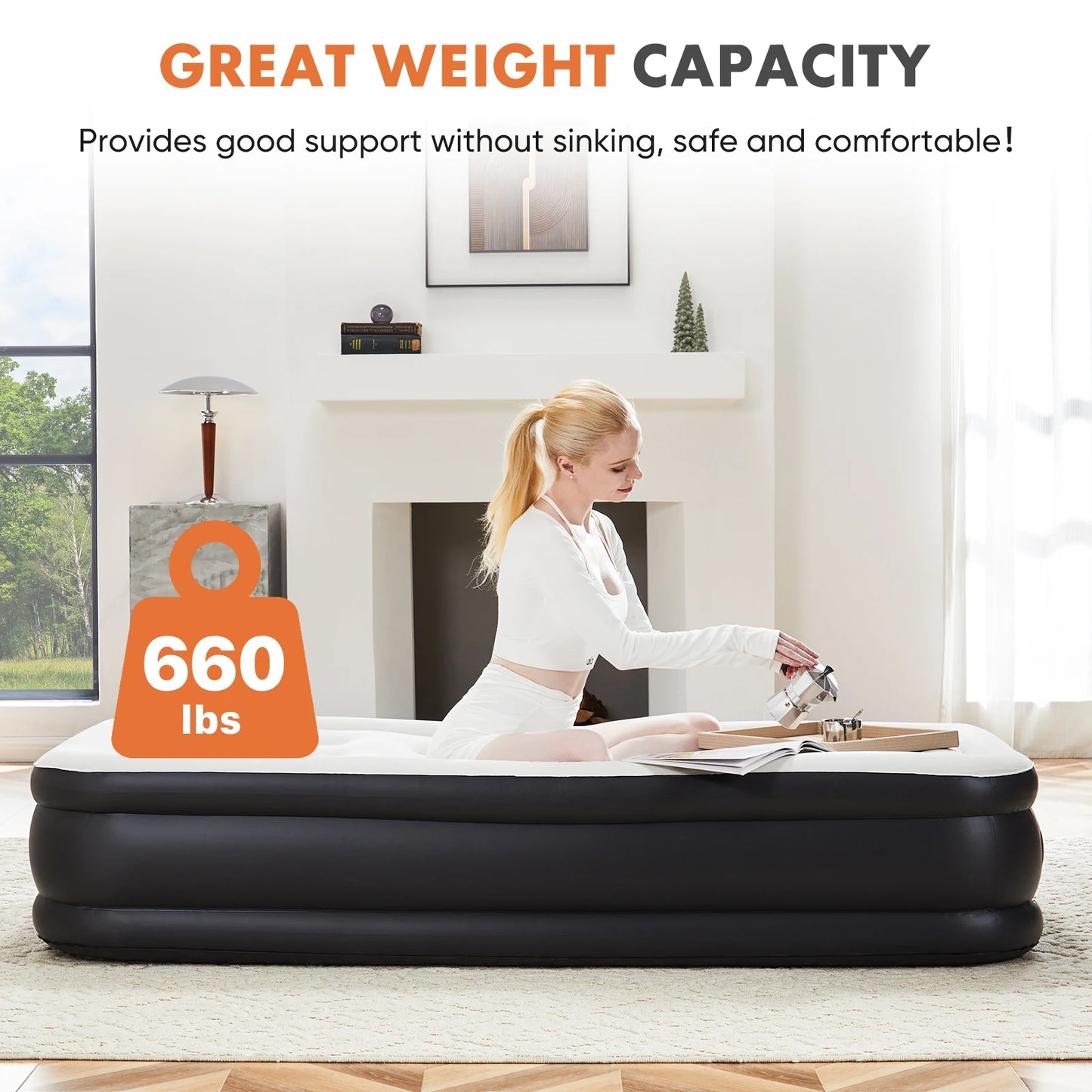 JHK Queen Twin Air Mattress Double Height With Non Slip Base