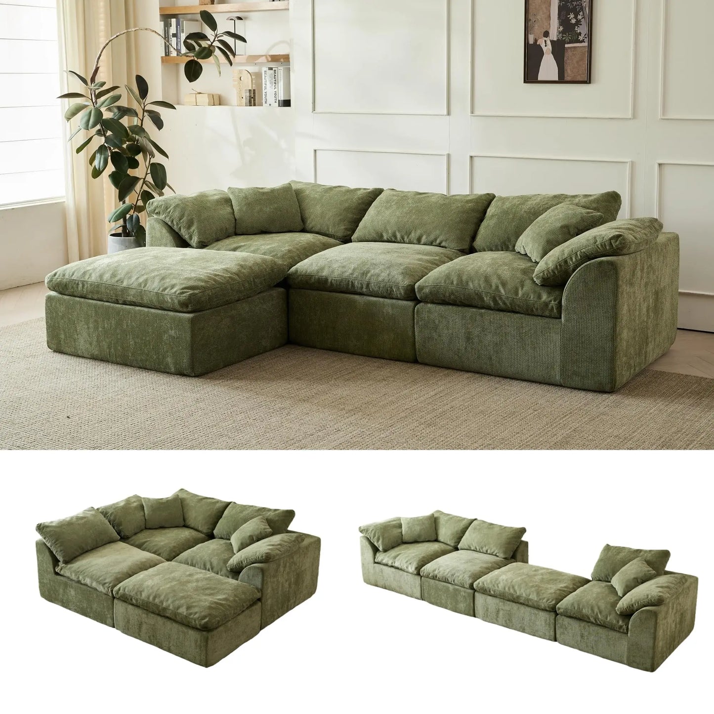 Yeflixvrau Modern Cloud L Shaped Chenille Fabric Modular Sectional