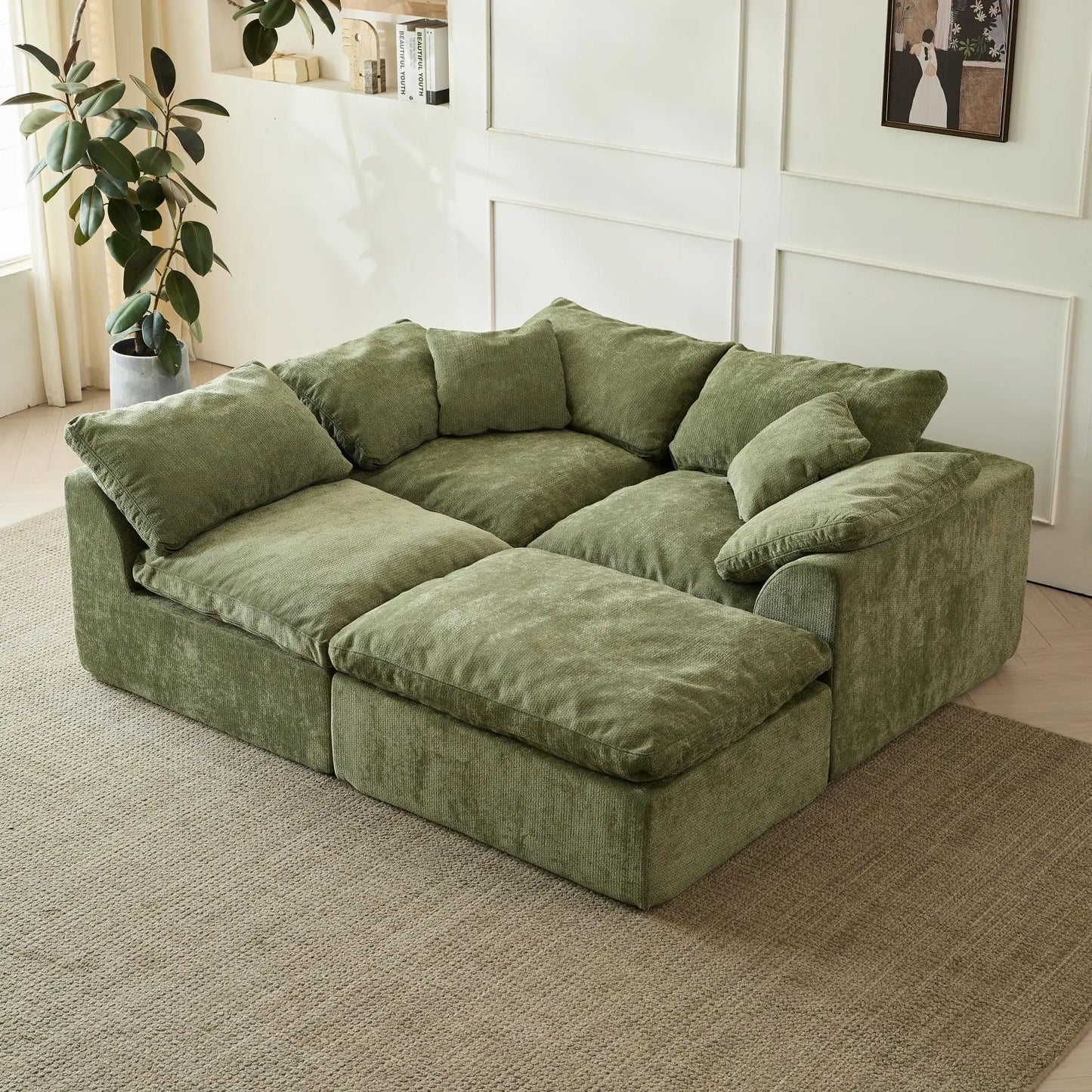 Yeflixvrau Modern Cloud L Shaped Chenille Fabric Modular Sectional