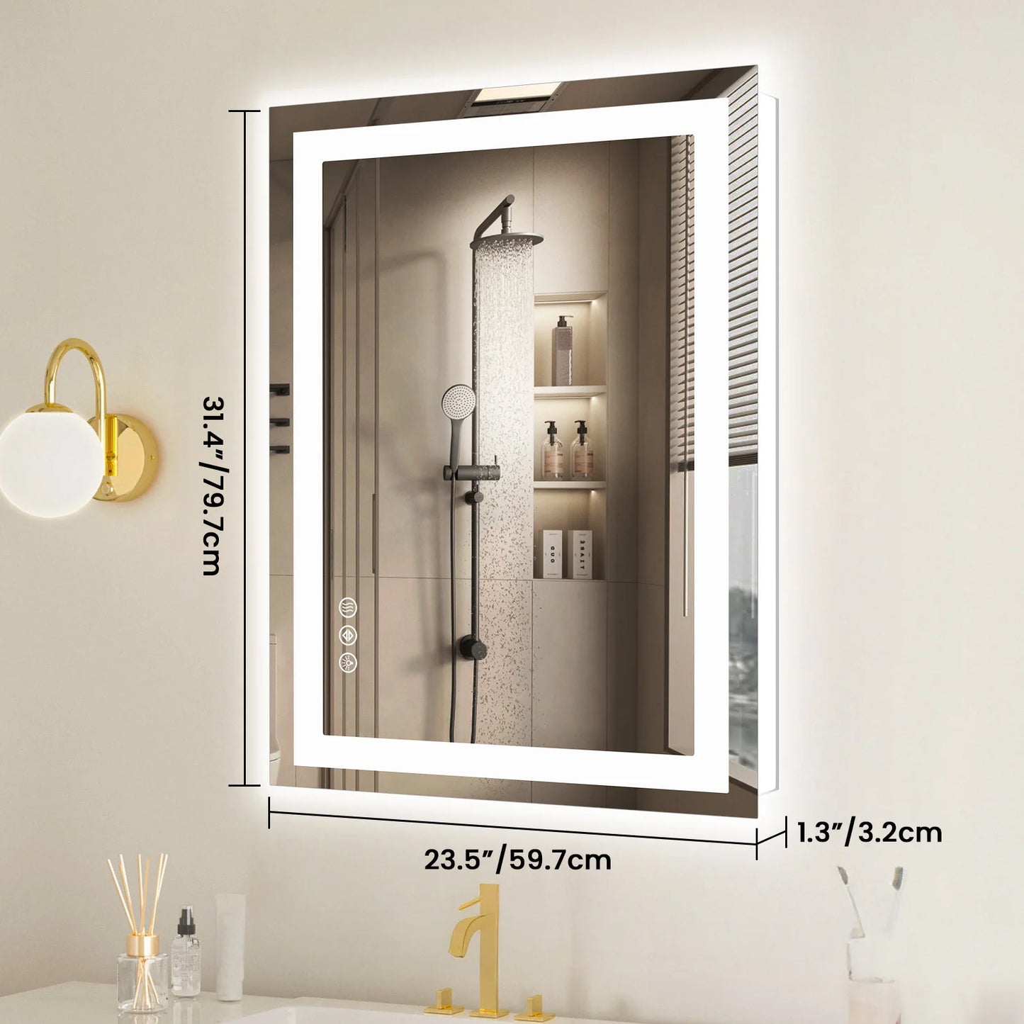 JHK Modern LED Backlit Tempered Glass Bathroom Vanity Mirror