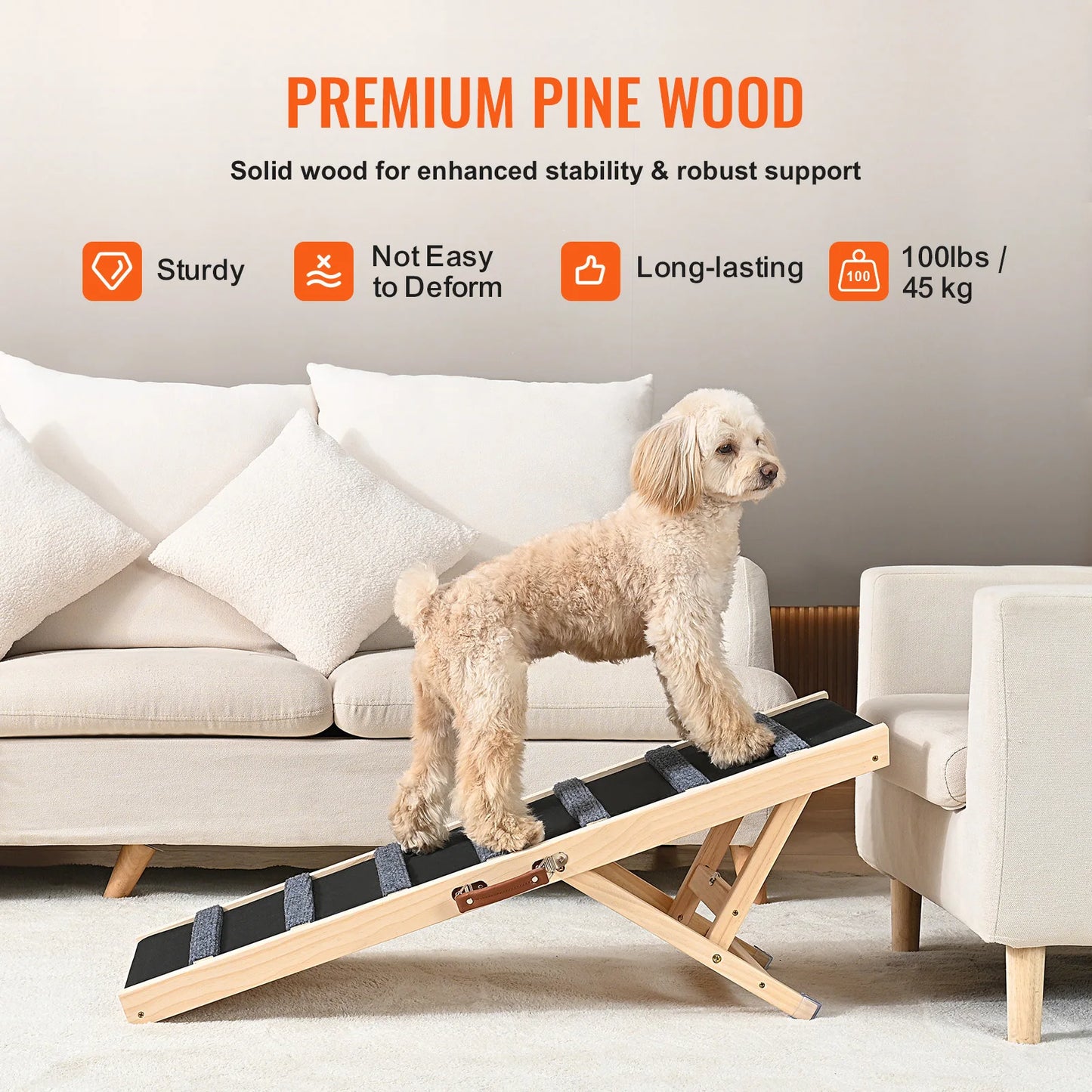 SucceBuy Wooden Dog Ramp Folding Adjustable Stairs Car Sofa Bed