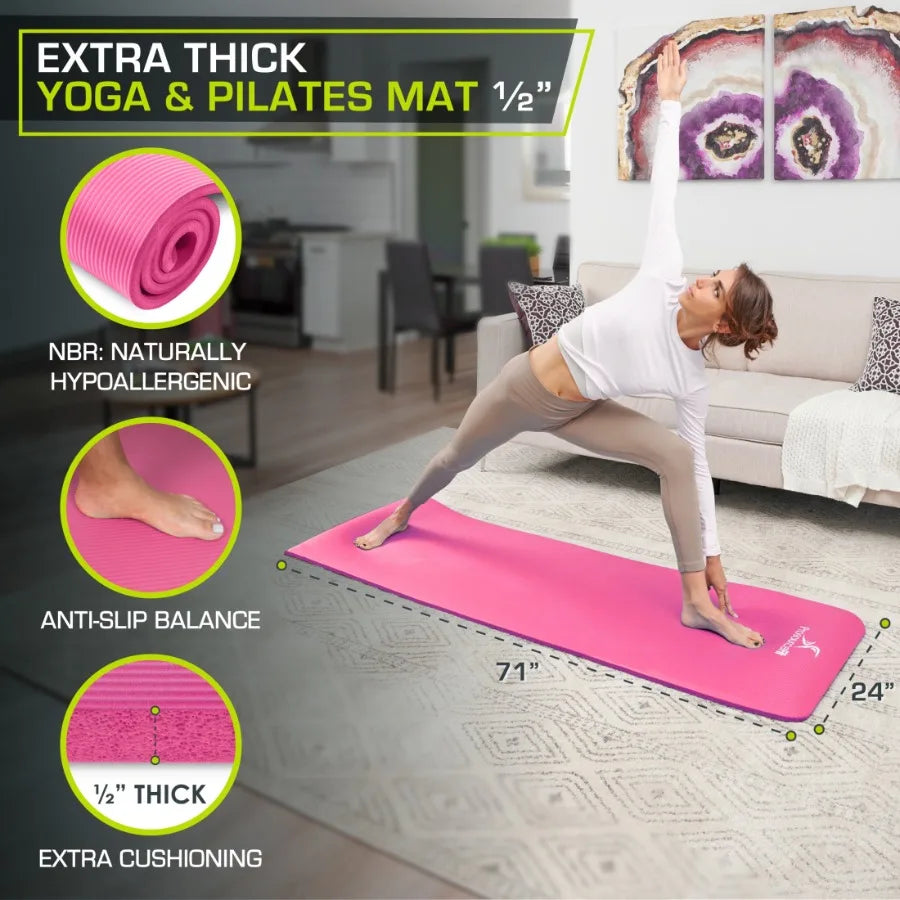 Extra Thick Natural Rubber Yoga Pilates Mat For Fitness Exercise
