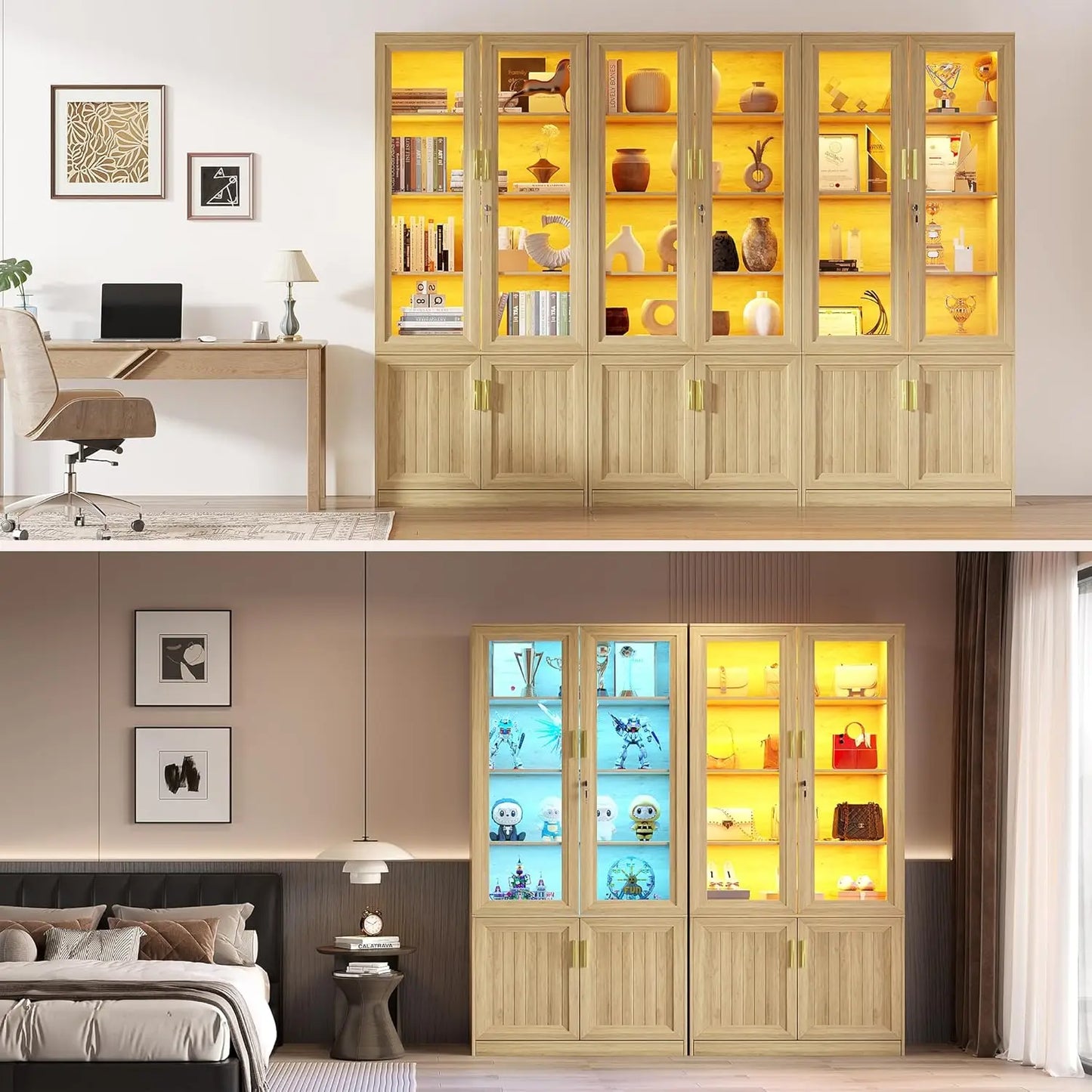 Four Tier Solid Wood Display Cabinet With Lockable Glass Doors
