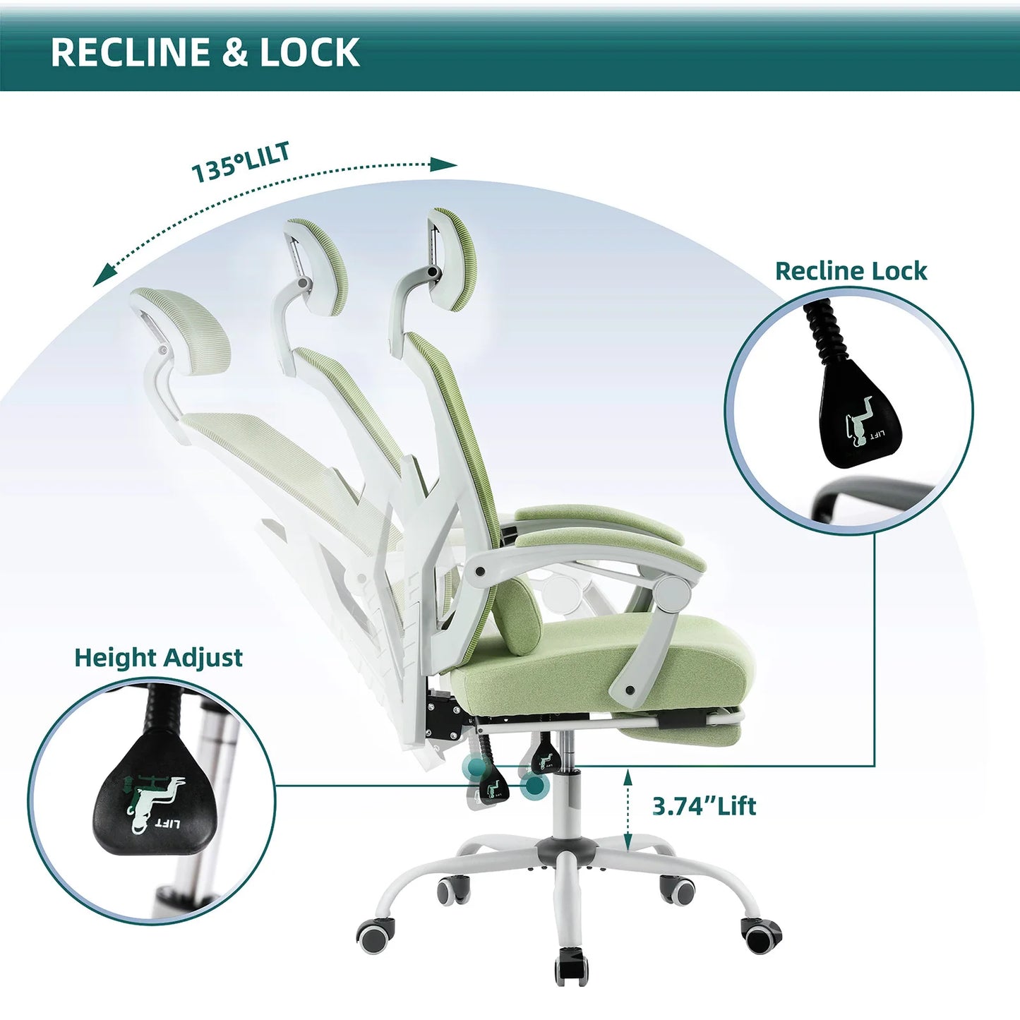 JHK Ergonomic High Back Mesh Rocking Gaming Chair Lumbar Support
